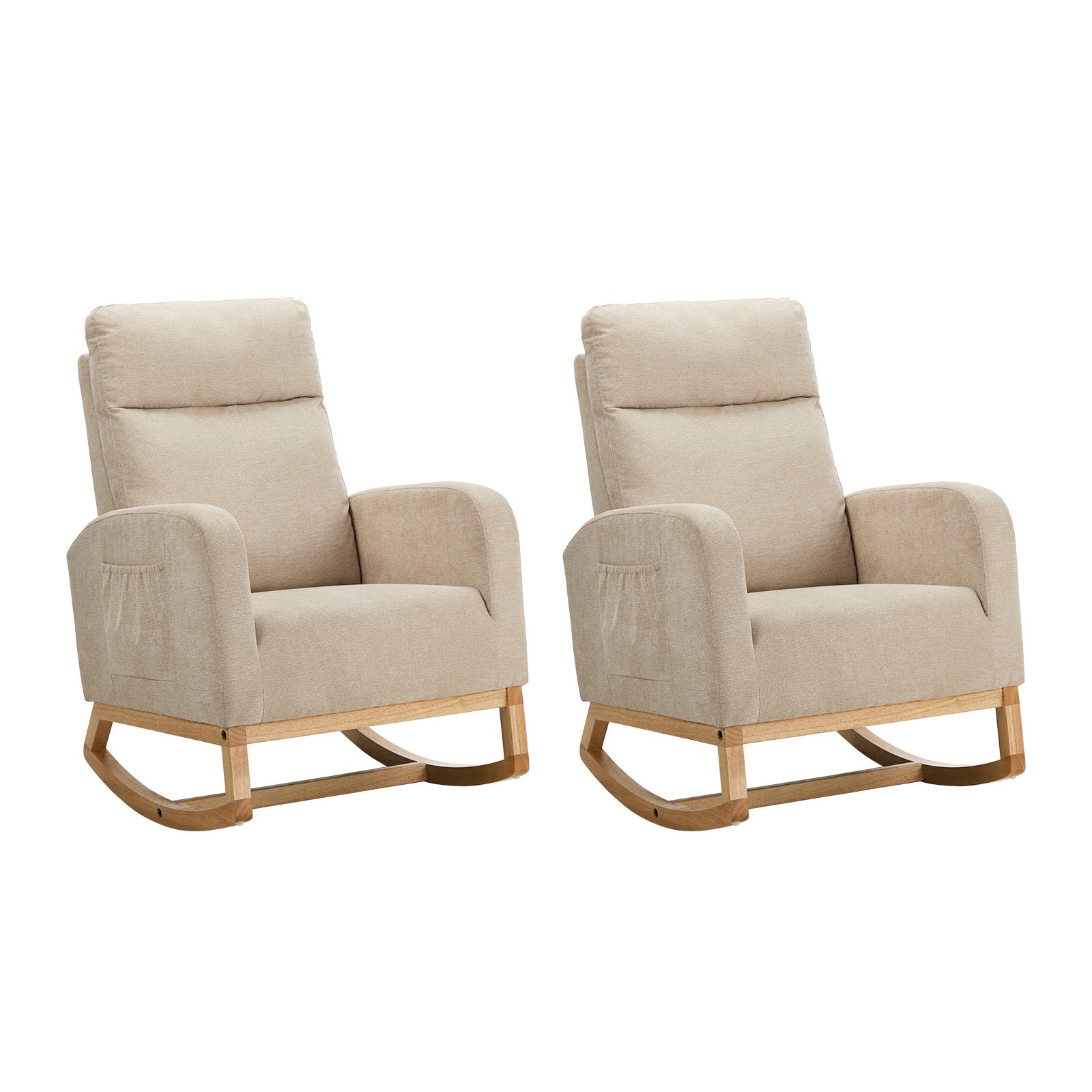 Oikiture 2x Rocking Armchair Linen Fabric Lounge Chair Accent Chair Beige - Sunyee