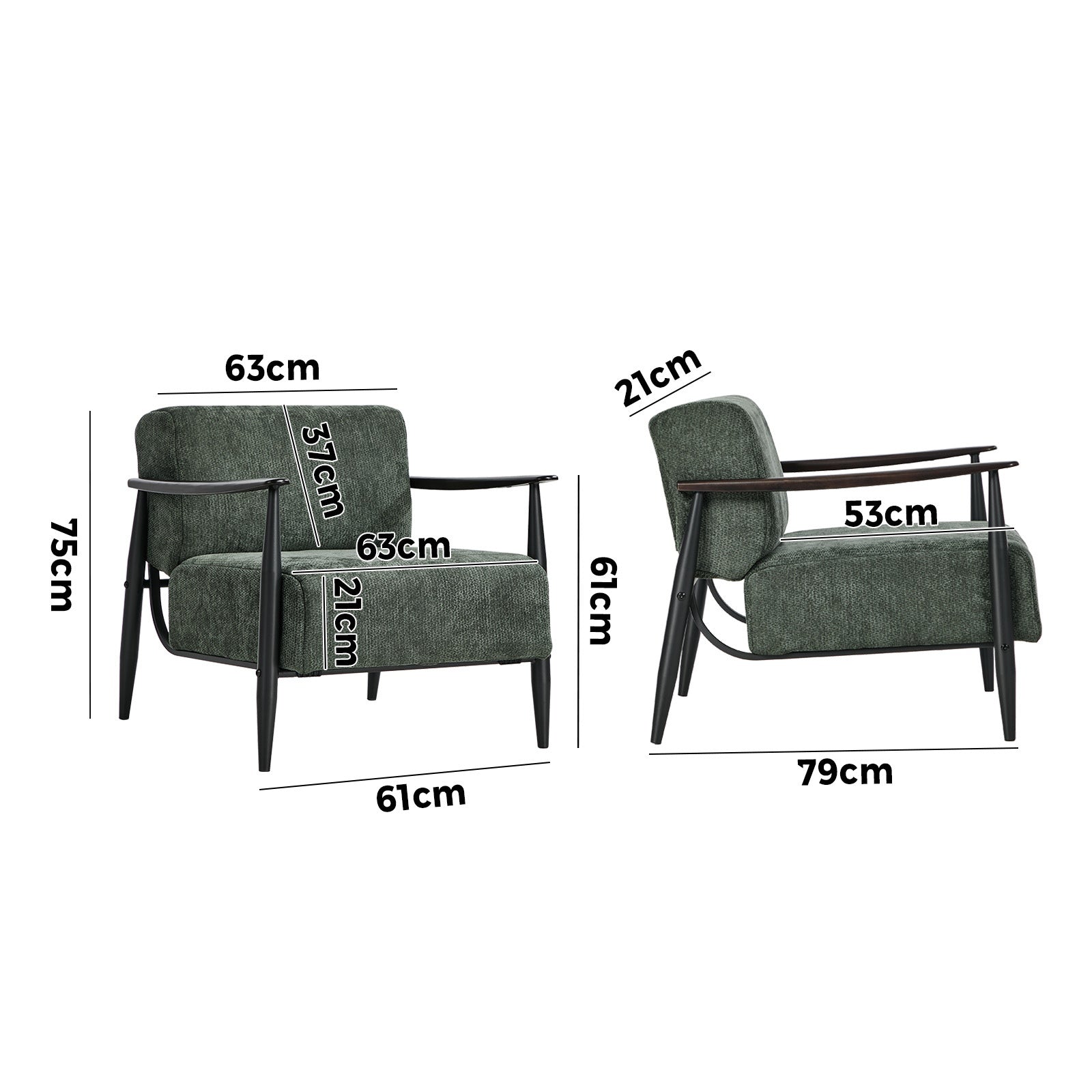 Oikiture Wooden Armchair Lounge Sofa Chair Chenille Accent Armchairs Green
