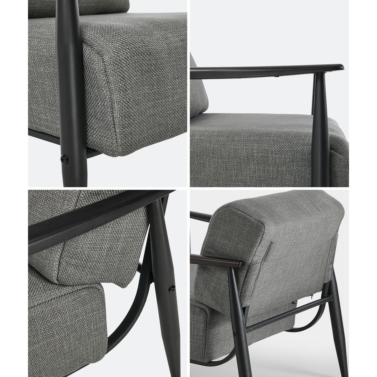 Oikiture 2x Wooden Armchair Lounge Sofa Chair Fabric Accent Armchairs Grey