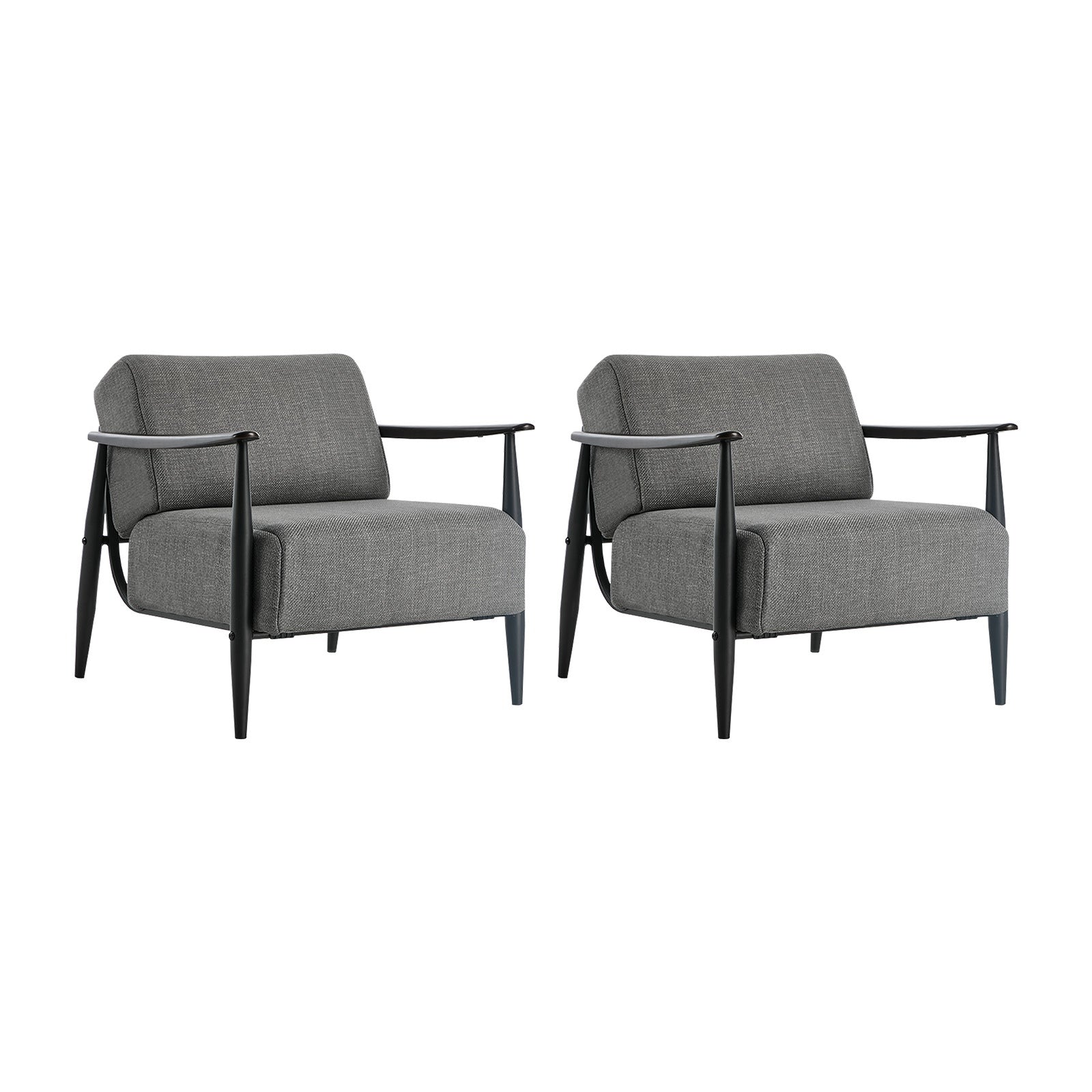 Oikiture 2x Wooden Armchair Lounge Sofa Chair Fabric Accent Armchairs Grey - Sunyee