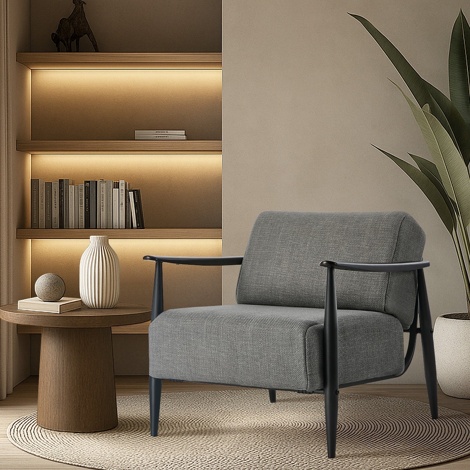 Oikiture 2x Wooden Armchair Lounge Sofa Chair Fabric Accent Armchairs Grey - Sunyee