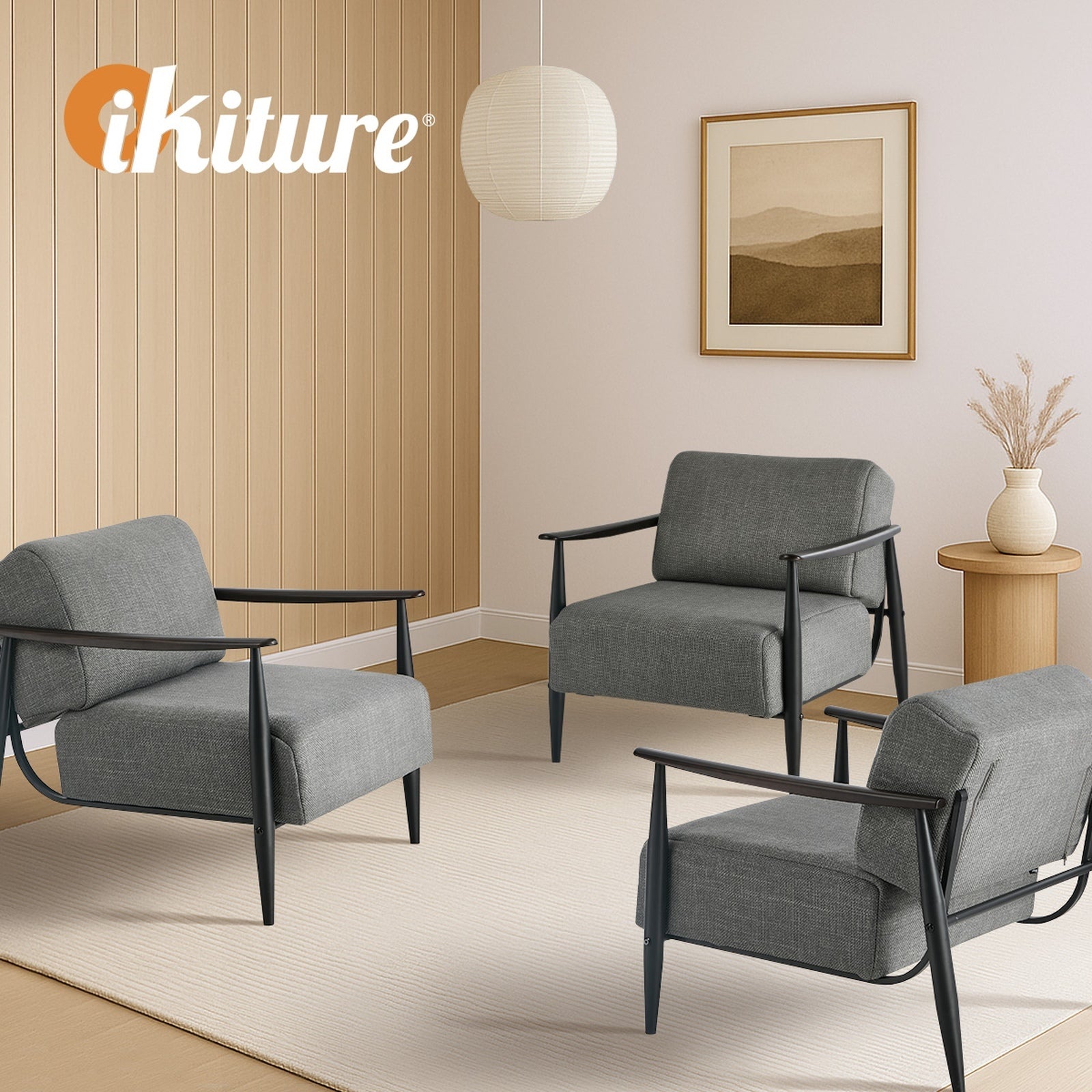 Oikiture 2x Wooden Armchair Lounge Sofa Chair Fabric Accent Armchairs Grey - Sunyee