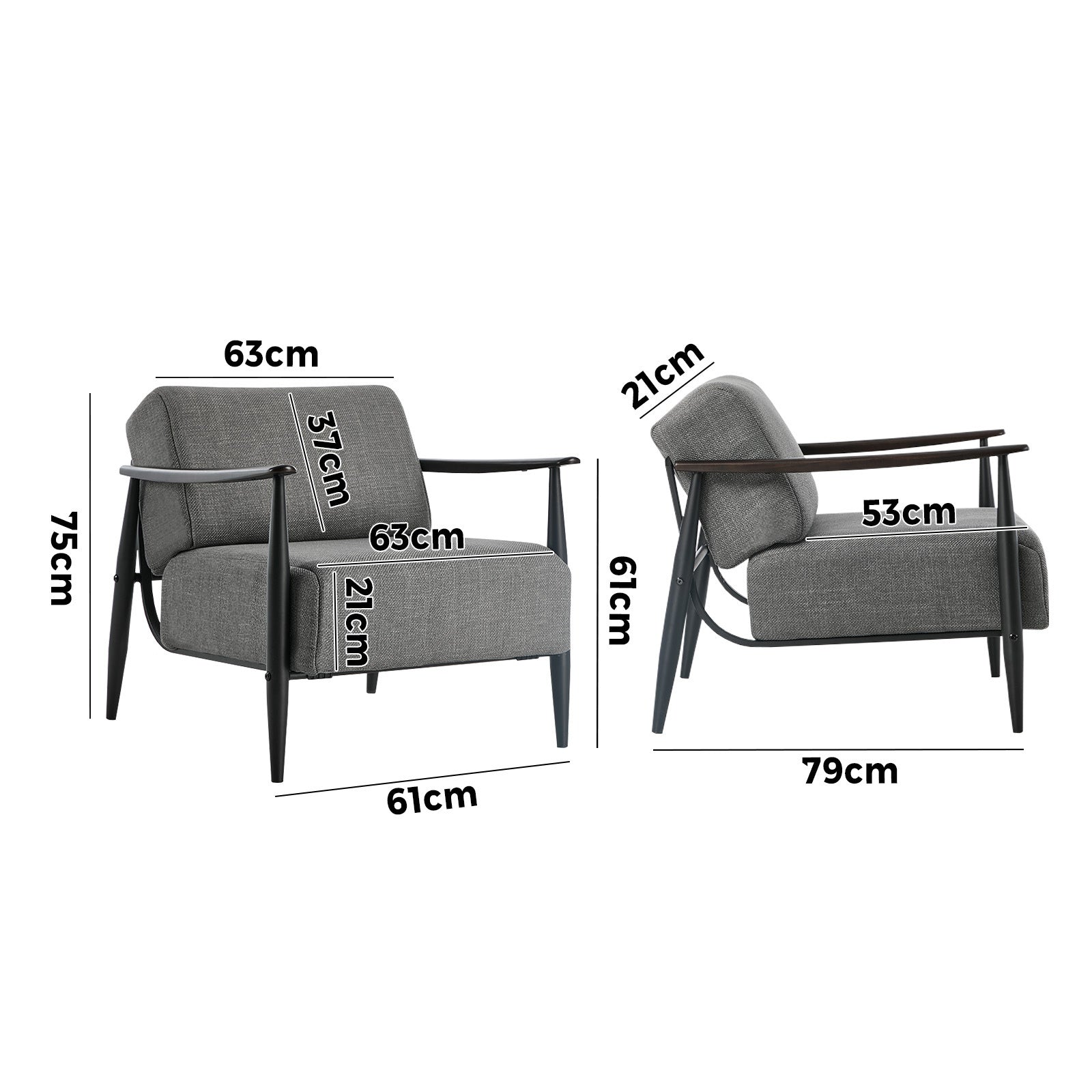 Oikiture 2x Wooden Armchair Lounge Sofa Chair Fabric Accent Armchairs Grey - Sunyee
