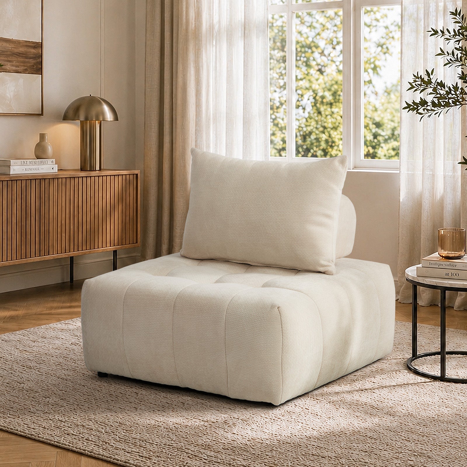Oikiture Chenille Modular Sofa Floor Lounge Chair w/Pillow TOFU Armless