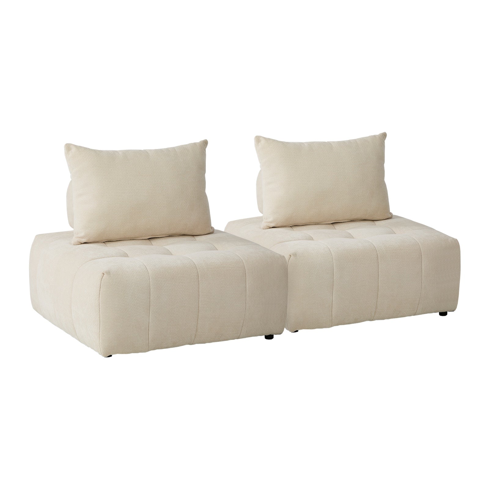 Oikiture 2x Chenille Modular Sofa Floor Lounge Chair w/Pillow TOFU Armless