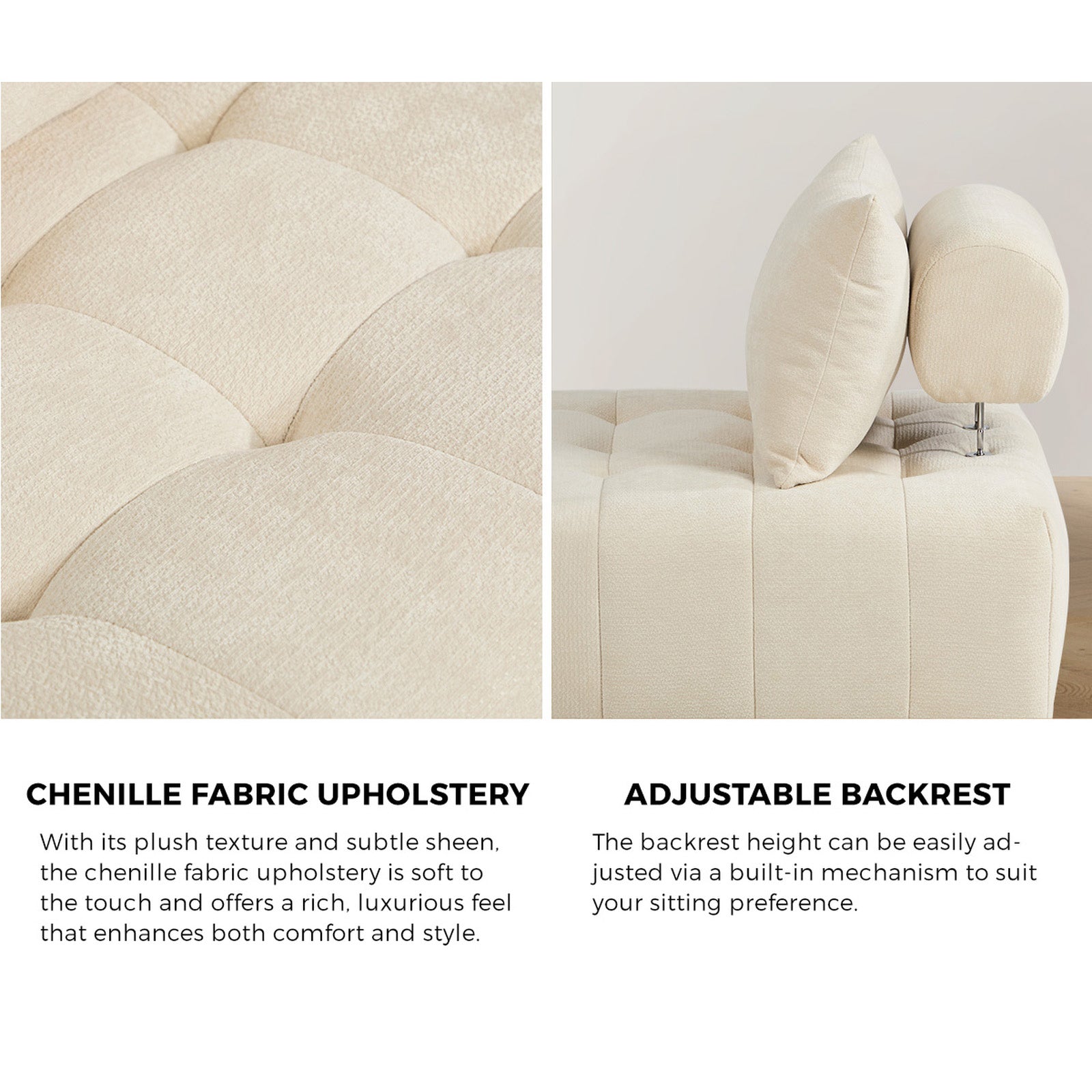 Oikiture 3x Chenille Modular Sofa Floor Lounge Chair w/Pillow TOFU Armless Beige - Sunyee