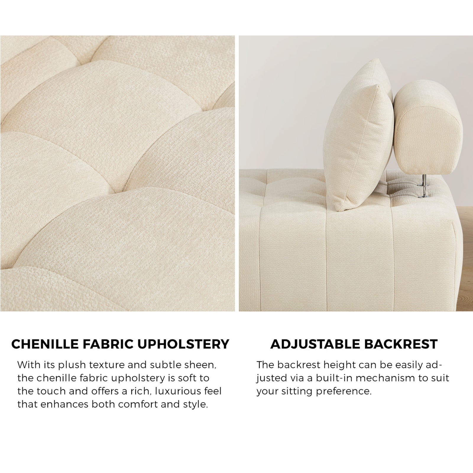 Oikiture 4x Chenille Modular Sofa Floor Lounge Chair w/Pillow TOFU Armless Beige