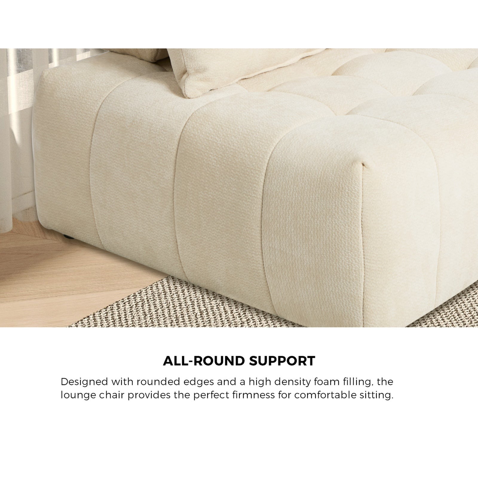 Oikiture 4x Chenille Modular Sofa Floor Lounge Chair w/Pillow TOFU Armless Beige