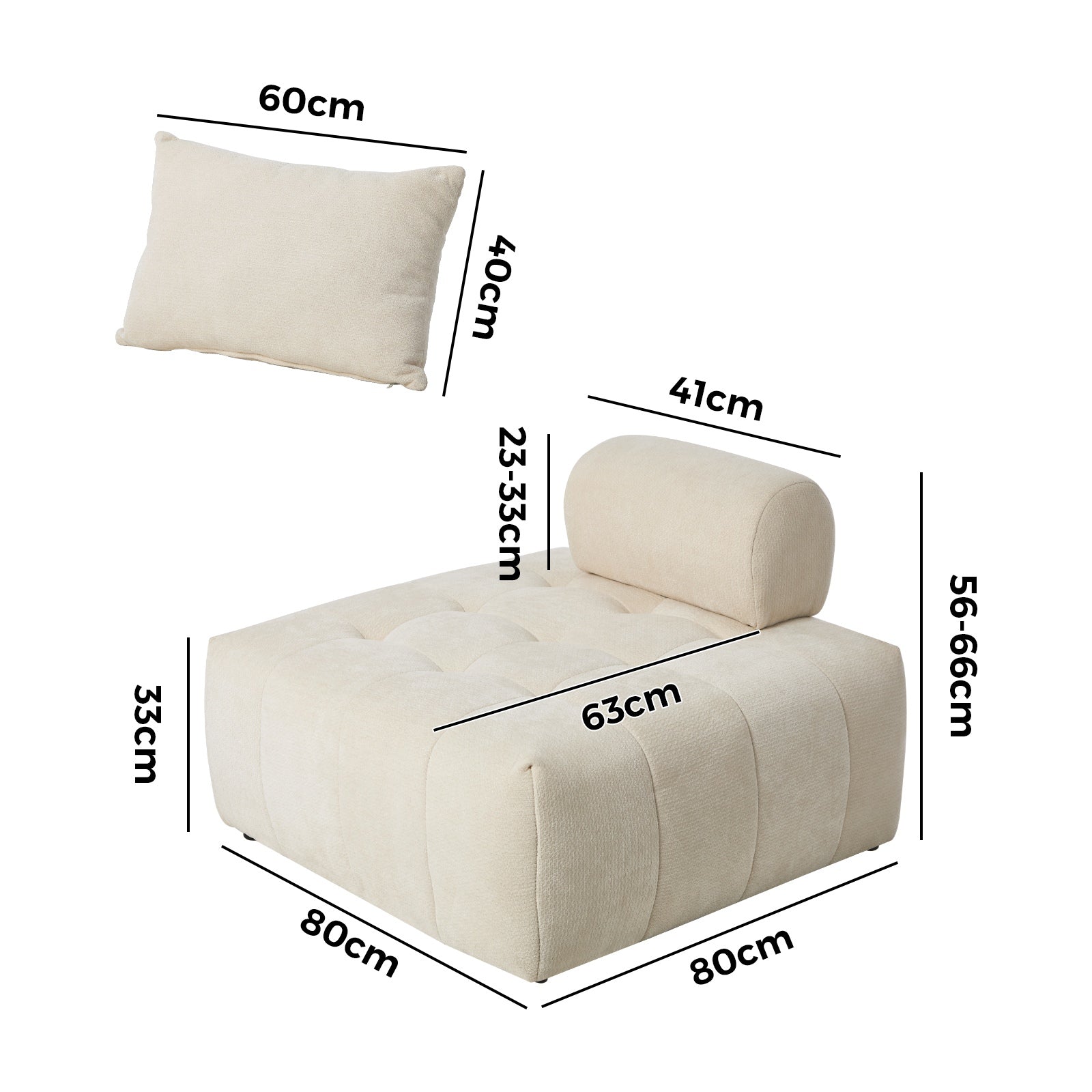 Oikiture 4x Chenille Modular Sofa Floor Lounge Chair w/Pillow TOFU Armless Beige