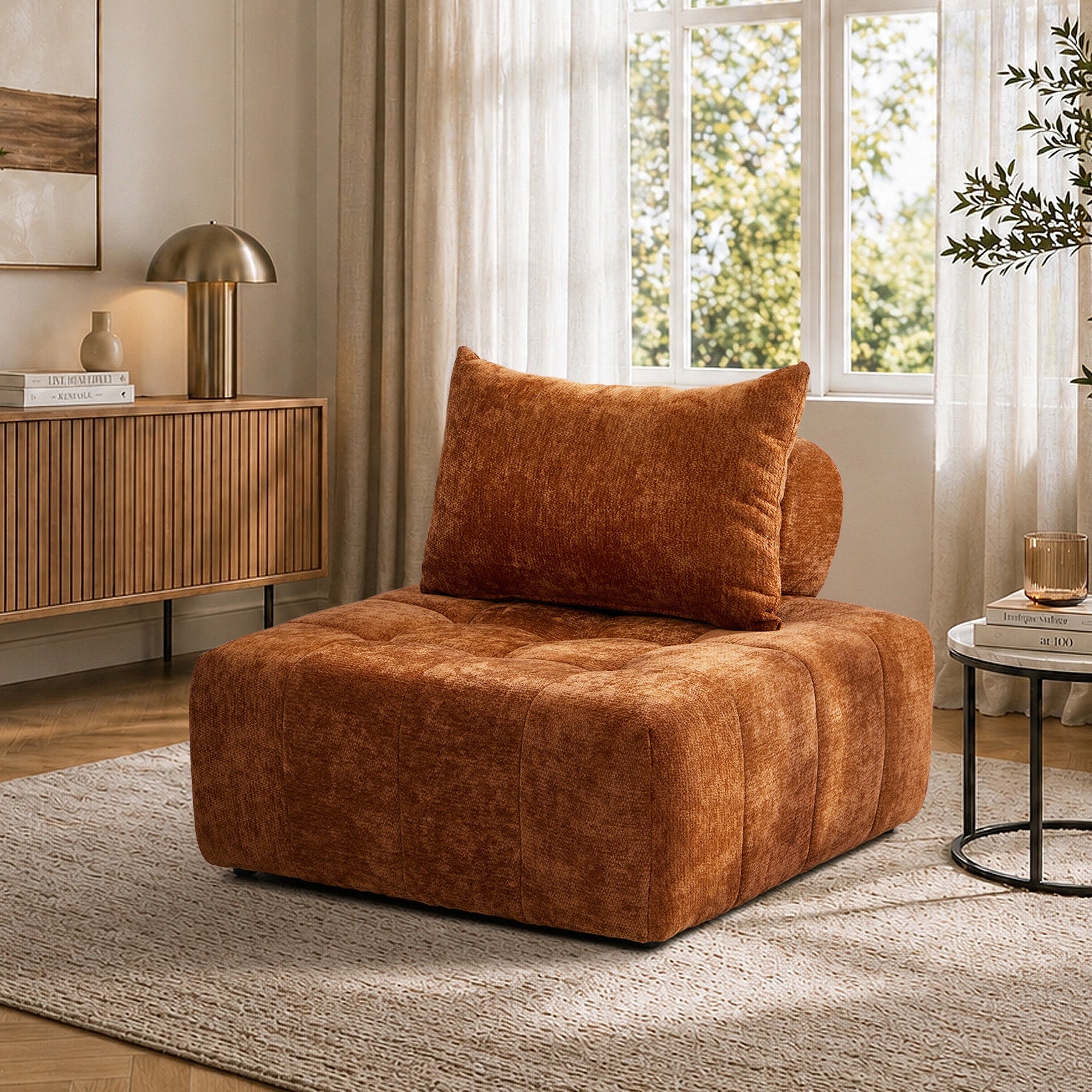 Oikiture Chenille Modular Sofa Floor Lounge Chair w/Pillow TOFU Armless