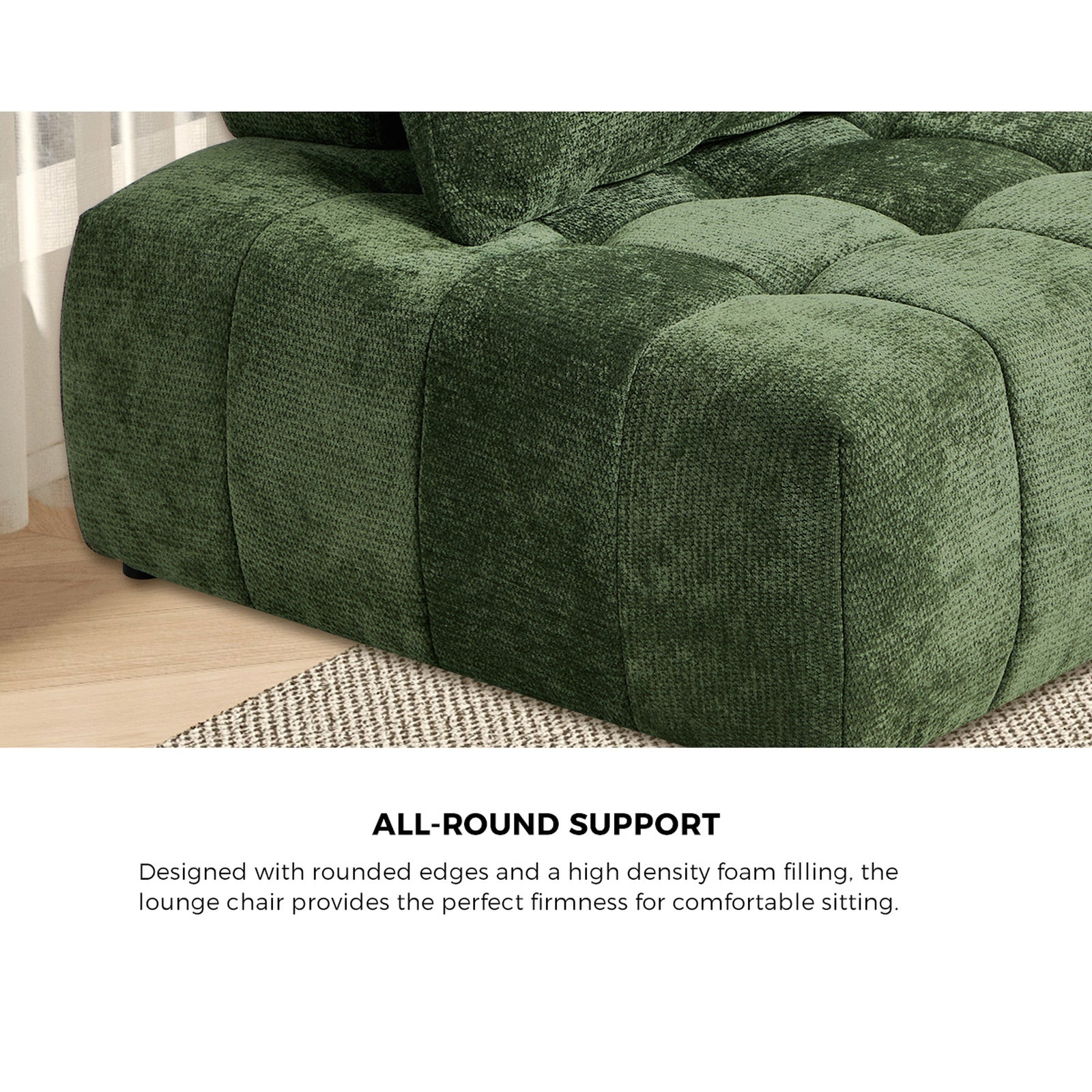 Oikiture Chenille Modular Sofa Floor Lounge Chair w/Pillow TOFU Armless Green