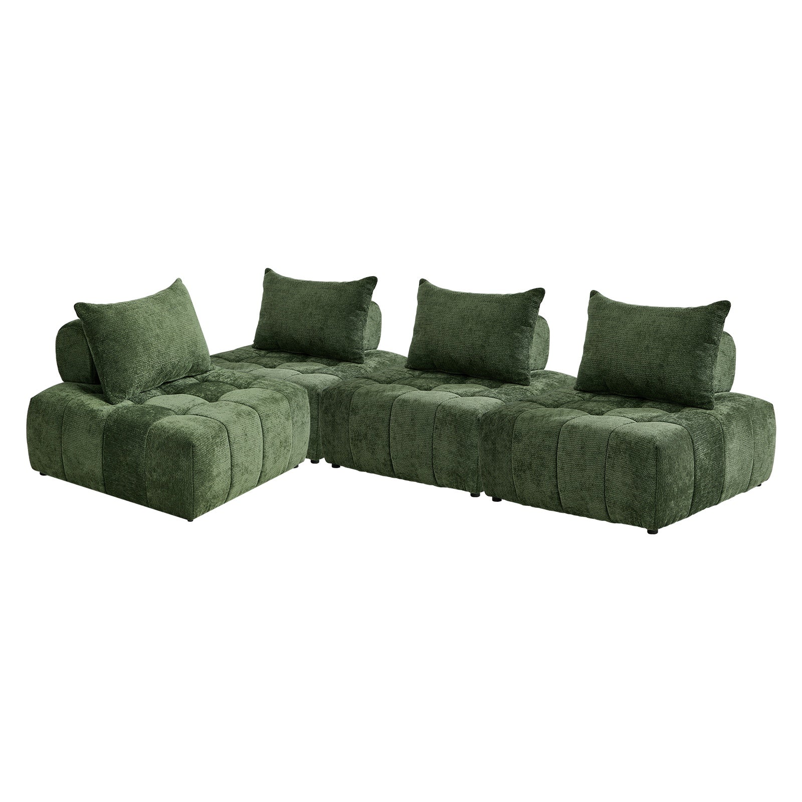 Oikiture 4x Chenille Modular Sofa Floor Lounge Chair w/Pillow TOFU Armless Green