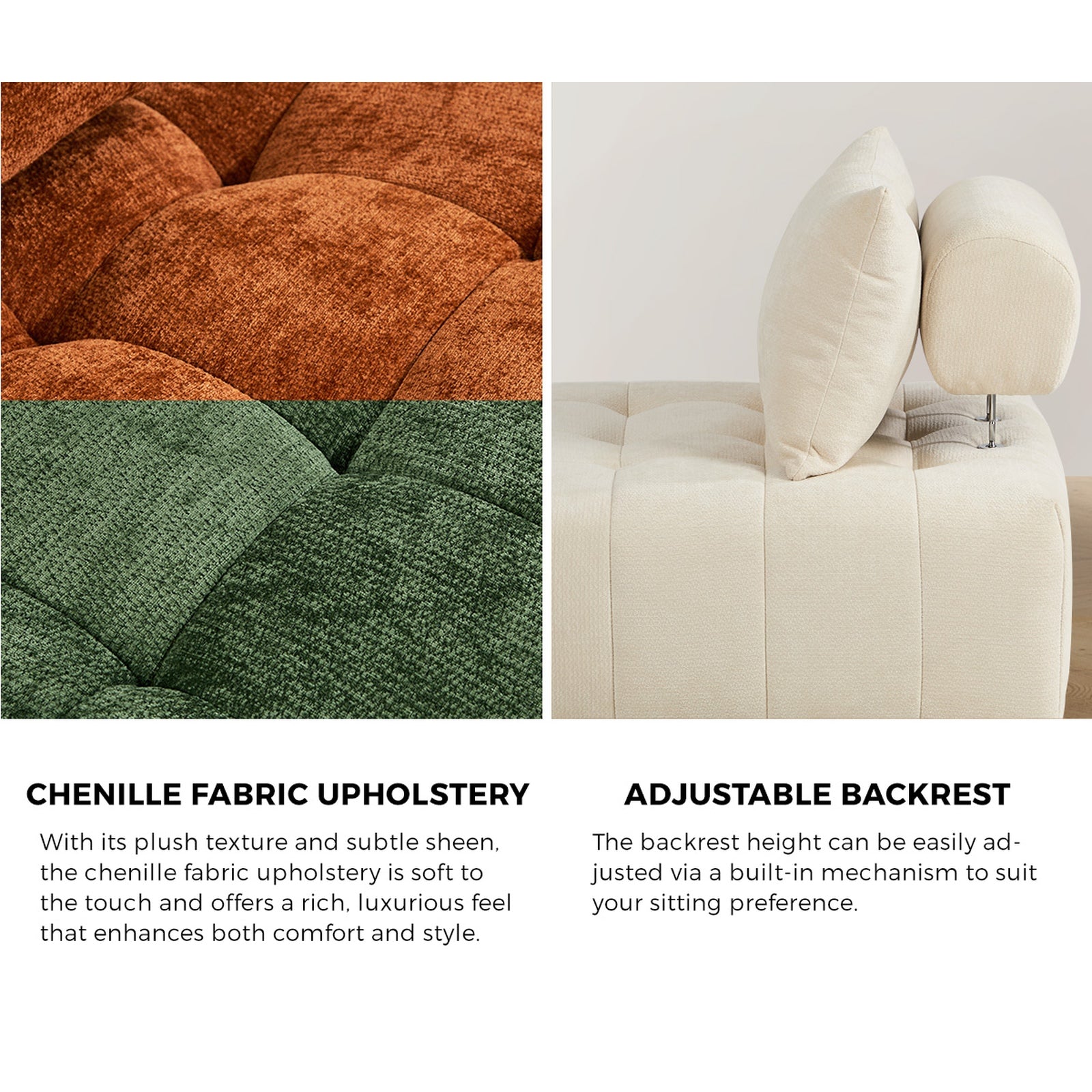 Oikiture 2x Chenille Modular Sofa Floor Lounge Chair w/Pillow TOFU Armless