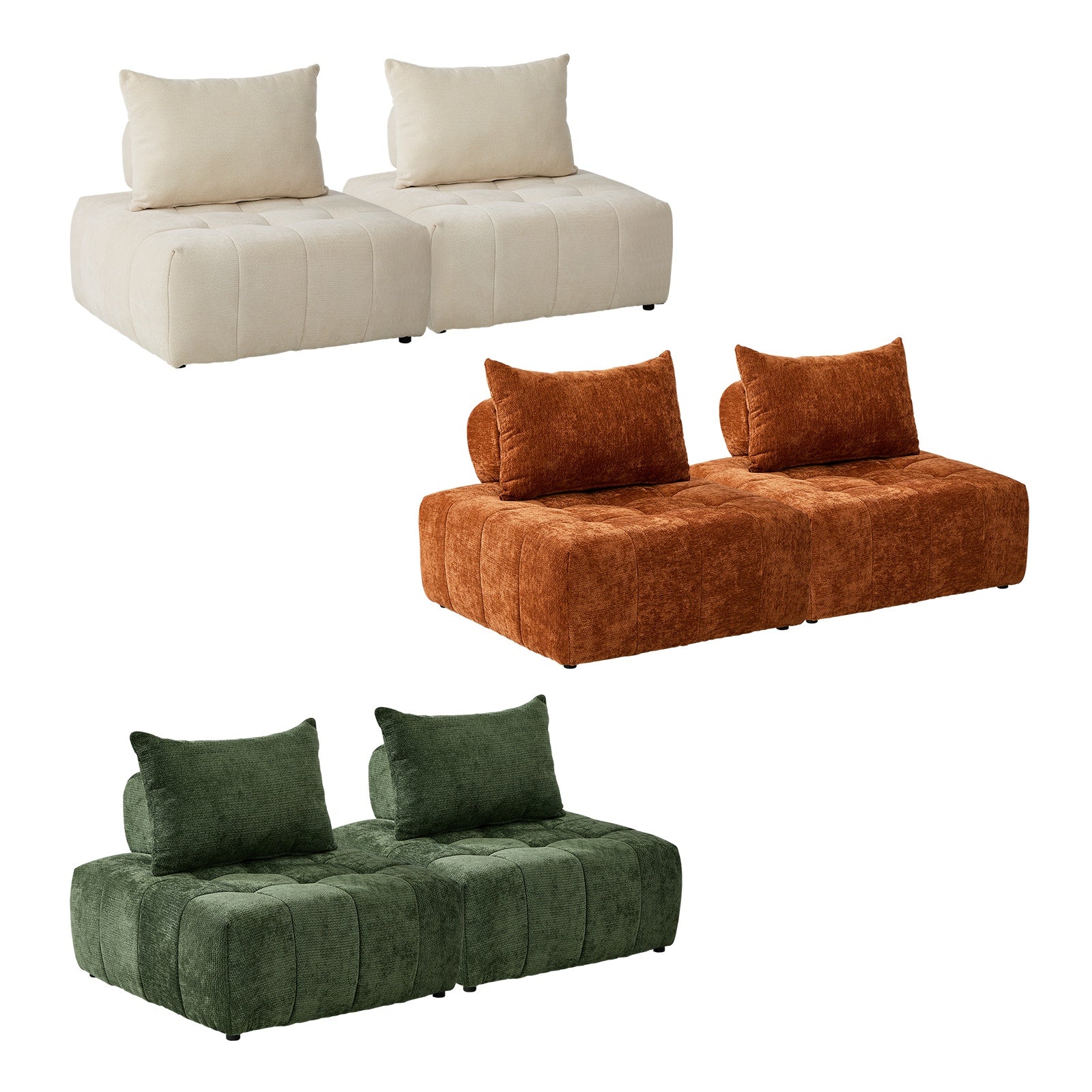 Oikiture 2x Chenille Modular Sofa Floor Lounge Chair w/Pillow TOFU Armless