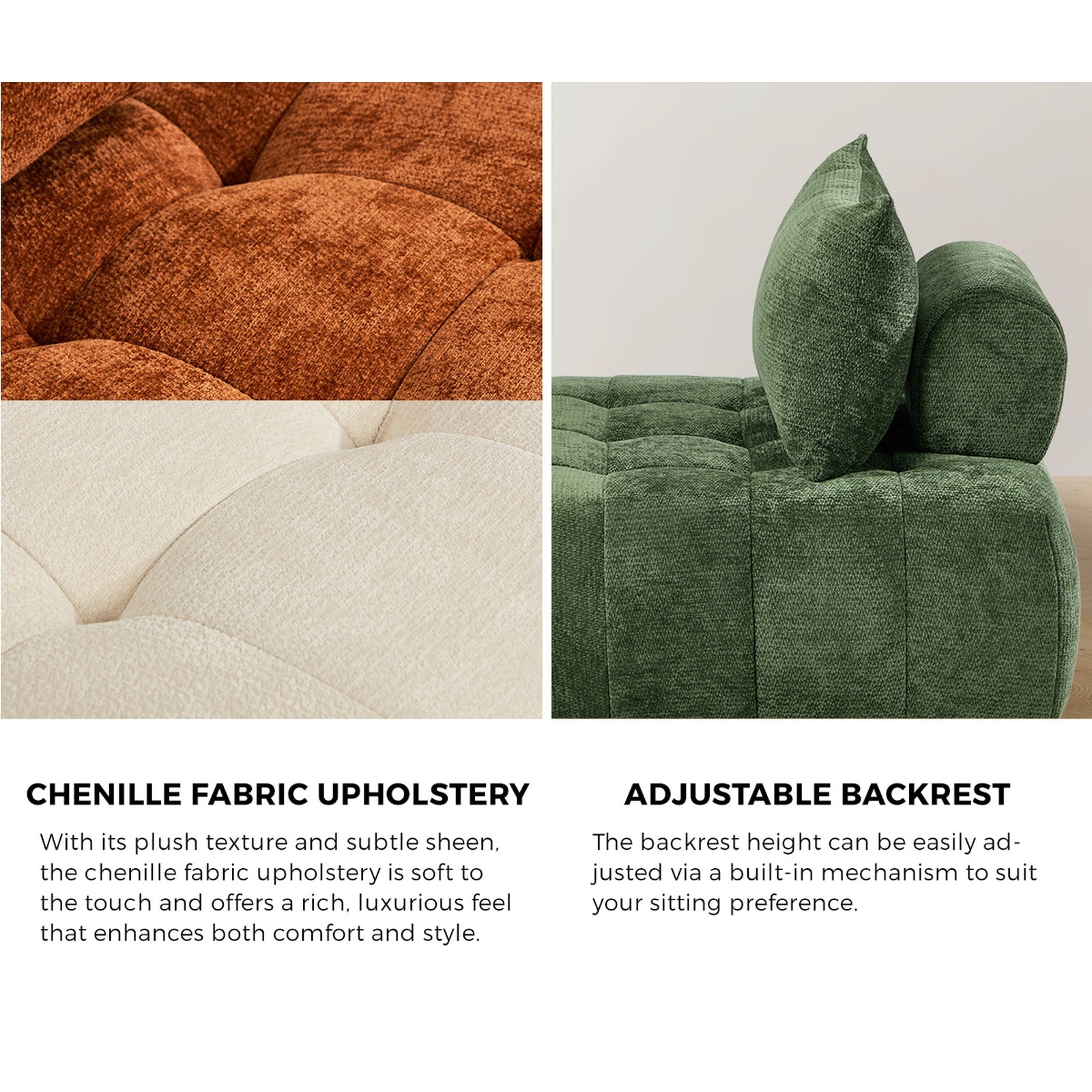 Oikiture 3x Chenille Modular Sofa Floor Lounge Chair w/Pillow TOFU Armless