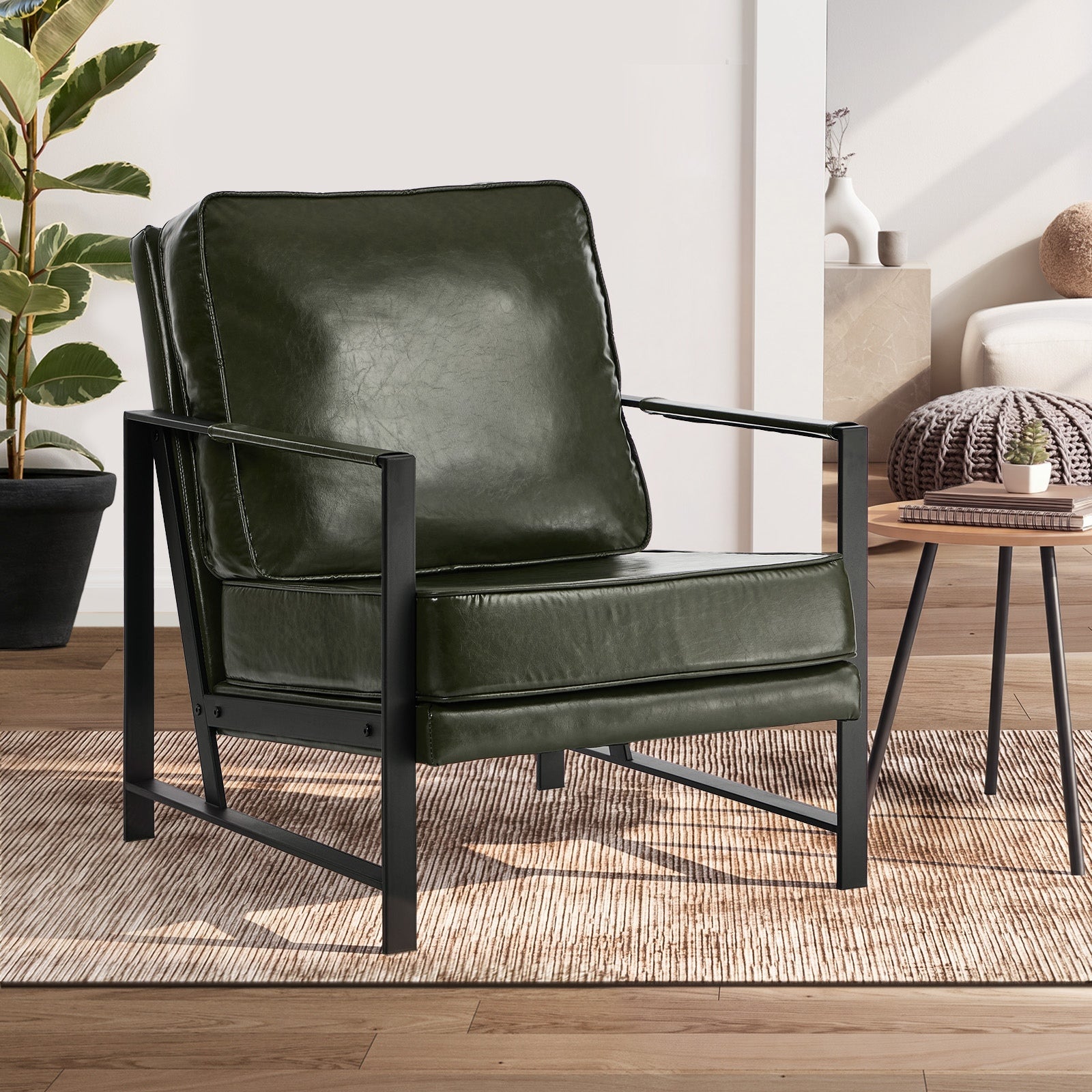 Oikiture Lounge Armchair Sofa Chair Faux Leather Accent Armchairs Green