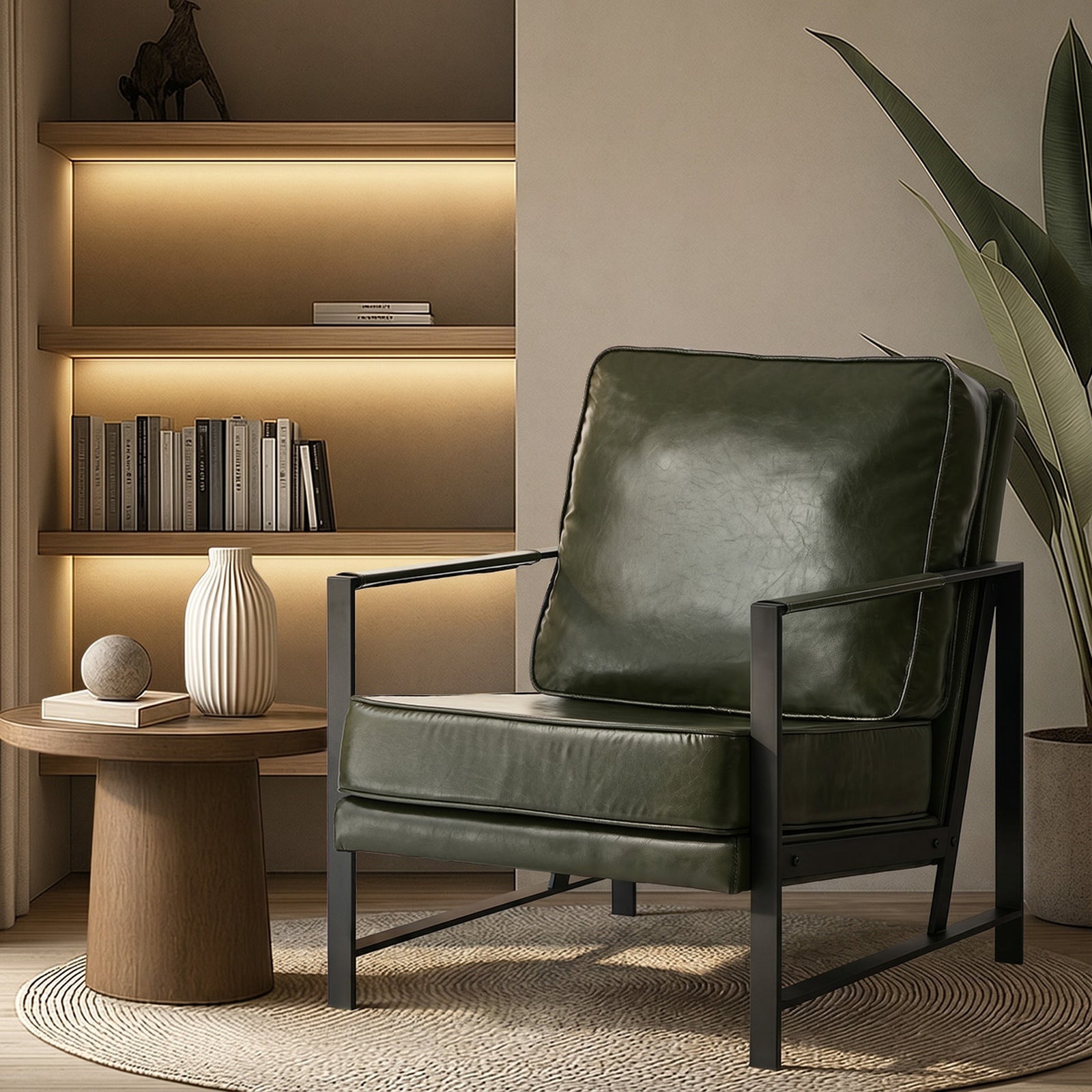 Oikiture 2x Lounge Armchair Sofa Chair Faux Leather Accent Armchairs Green