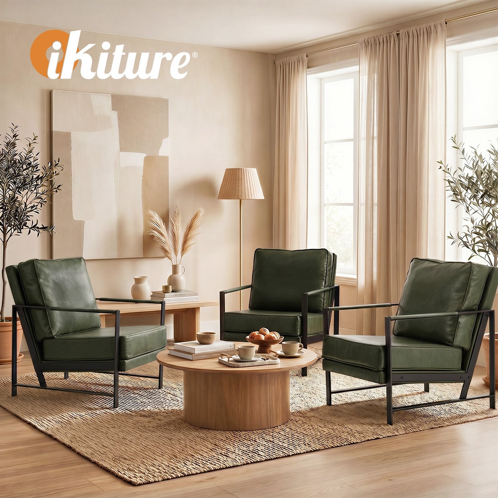 Oikiture 2x Lounge Armchair Sofa Chair Faux Leather Accent Armchairs Green