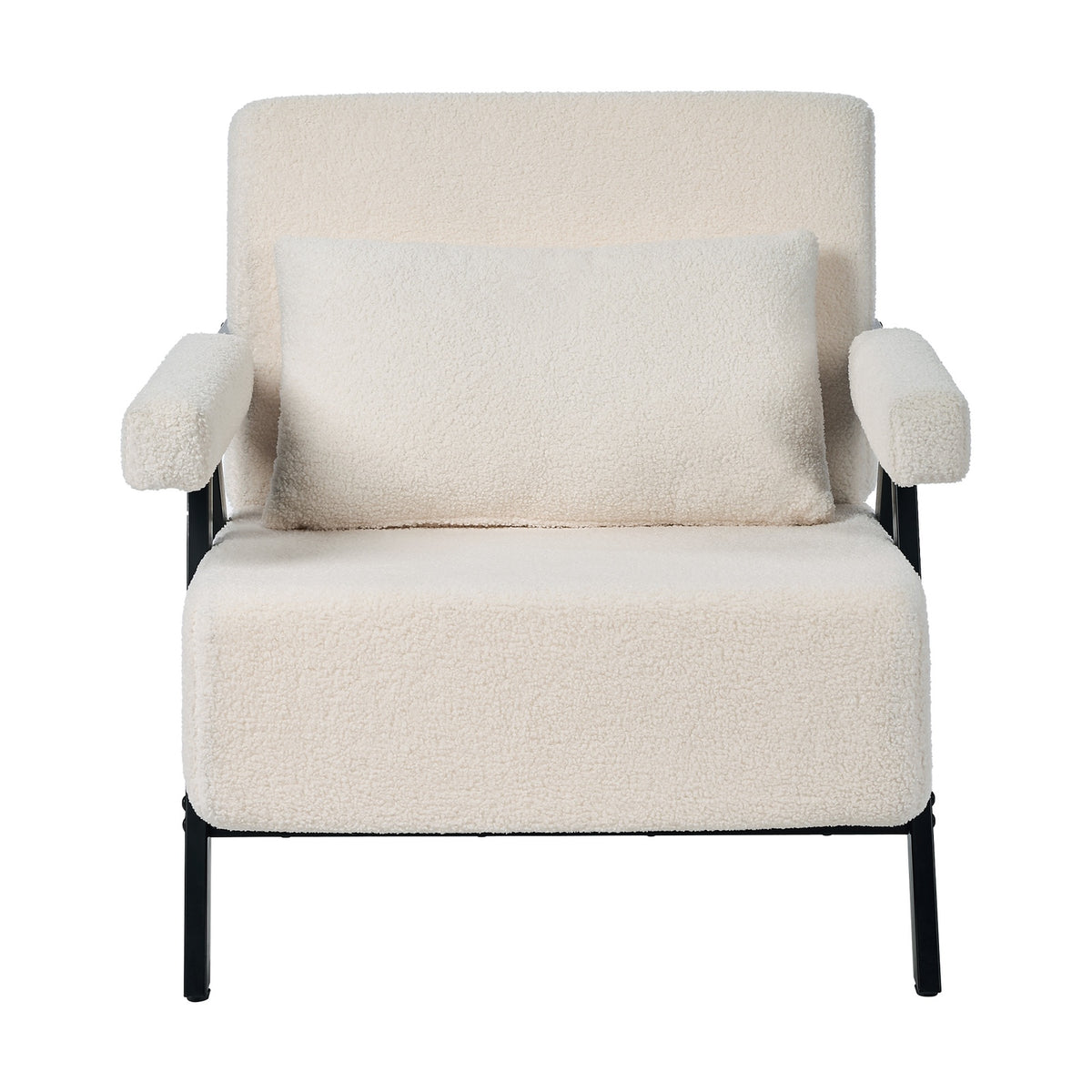 Oikiture Compressed Armchair Sherpa Lounge Chair Accent Sofa with Cushion