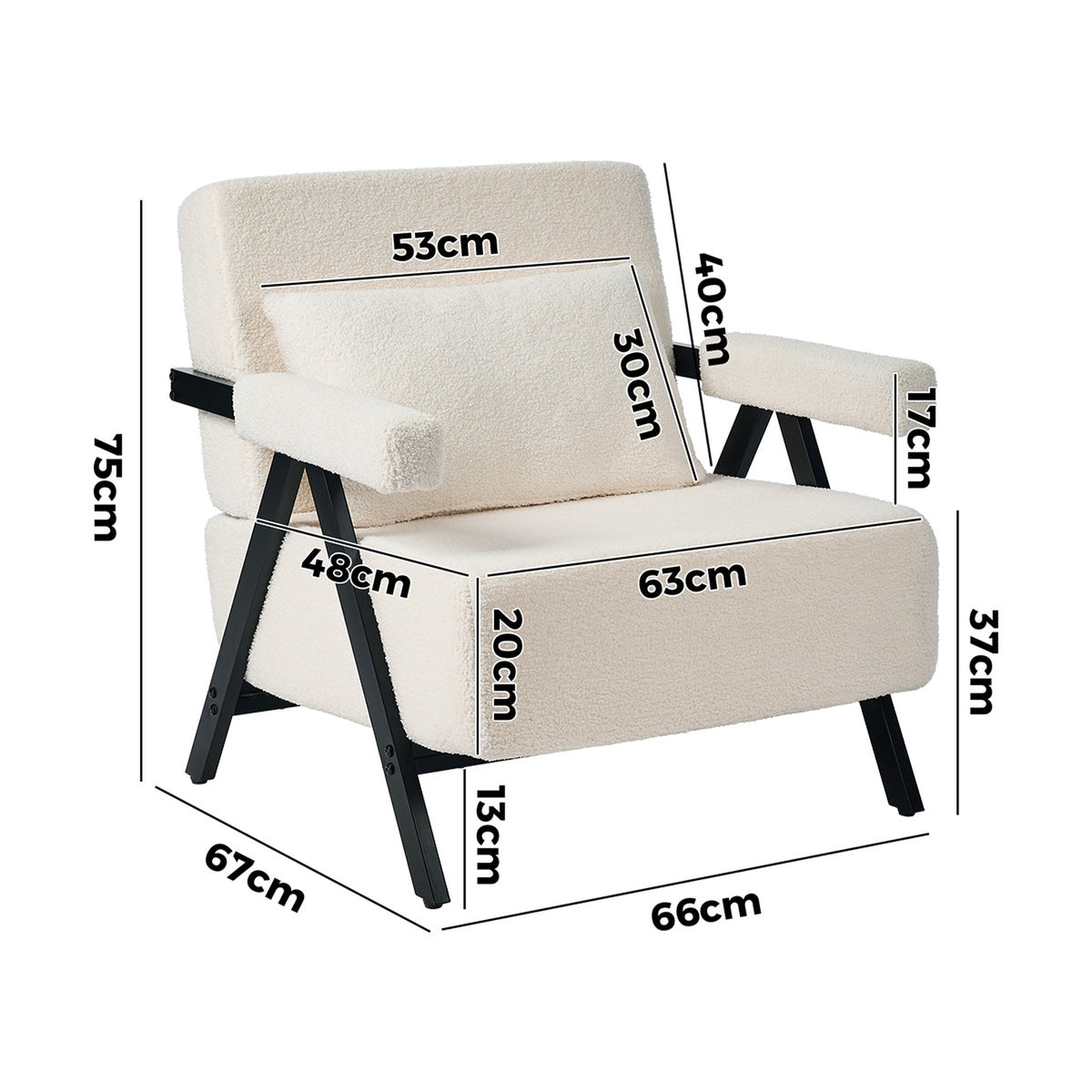 Oikiture Compressed Armchair Sherpa Lounge Chair Accent Sofa with Cushion