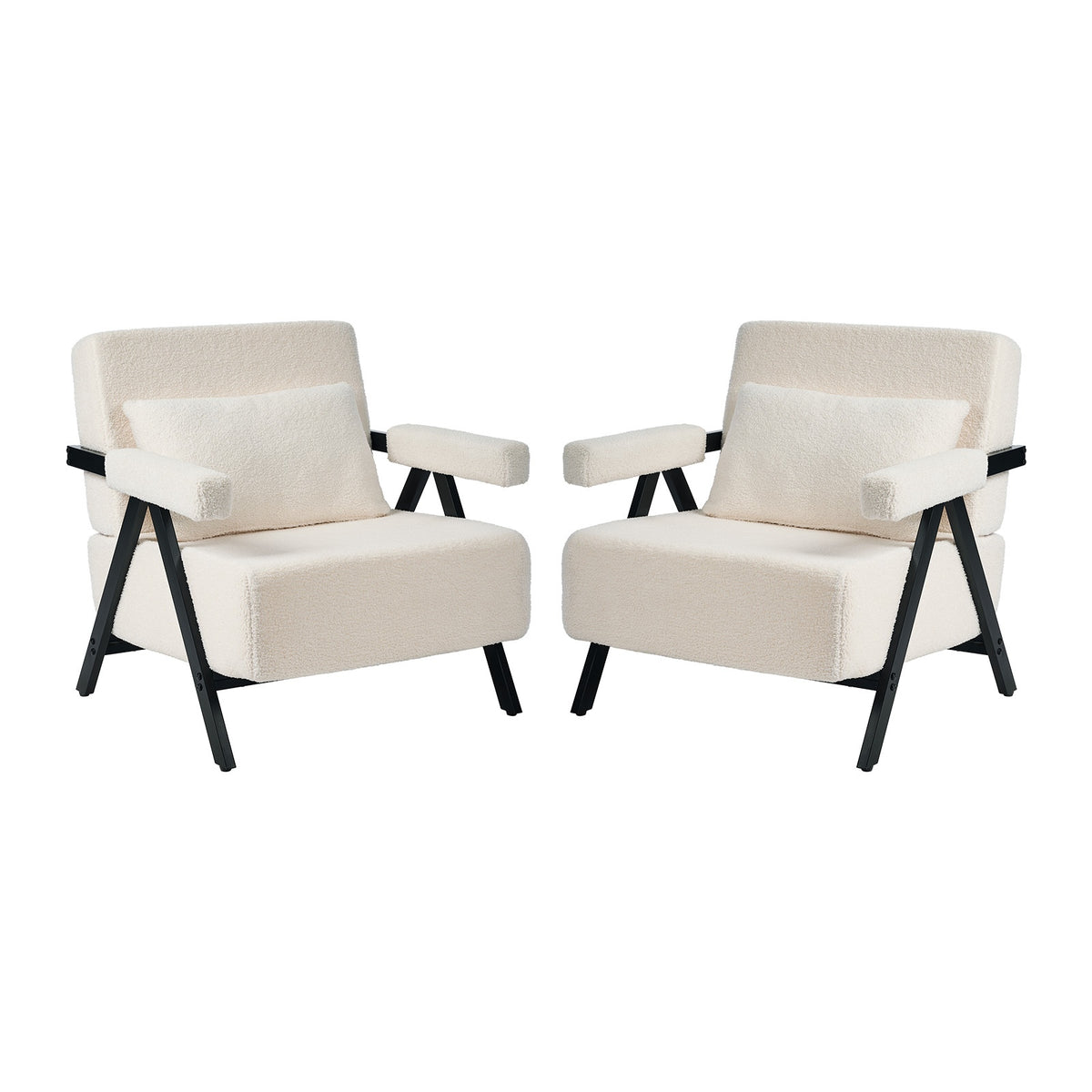 Oikiture 2x Compressed Armchair Sherpa Lounge Chair Accent Sofa with Cushion