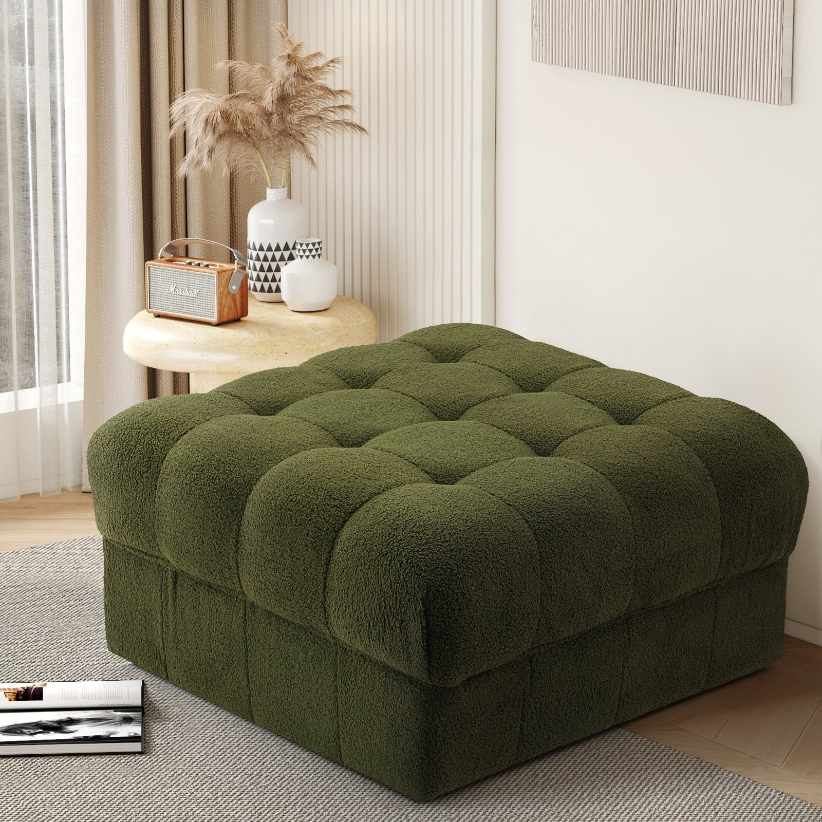 Oikiture 1-6 Seater Boucle/Velvet Modular Sofa & Ottoman Set Armless TOFU Back - Sunyee