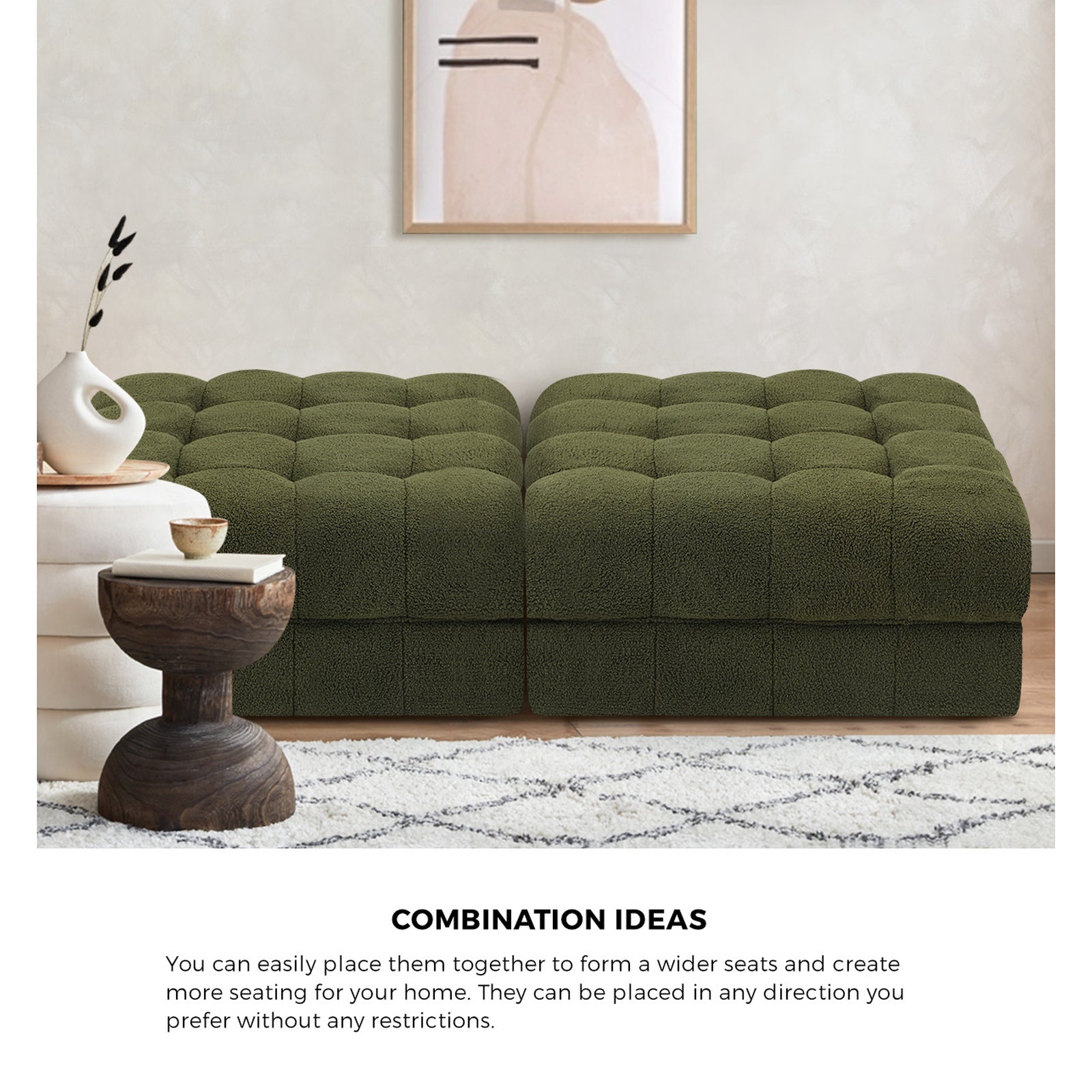 Oikiture 1 Seater Boucle Modular Ottoman Lounge Chair Armless TOFU White - Sunyee