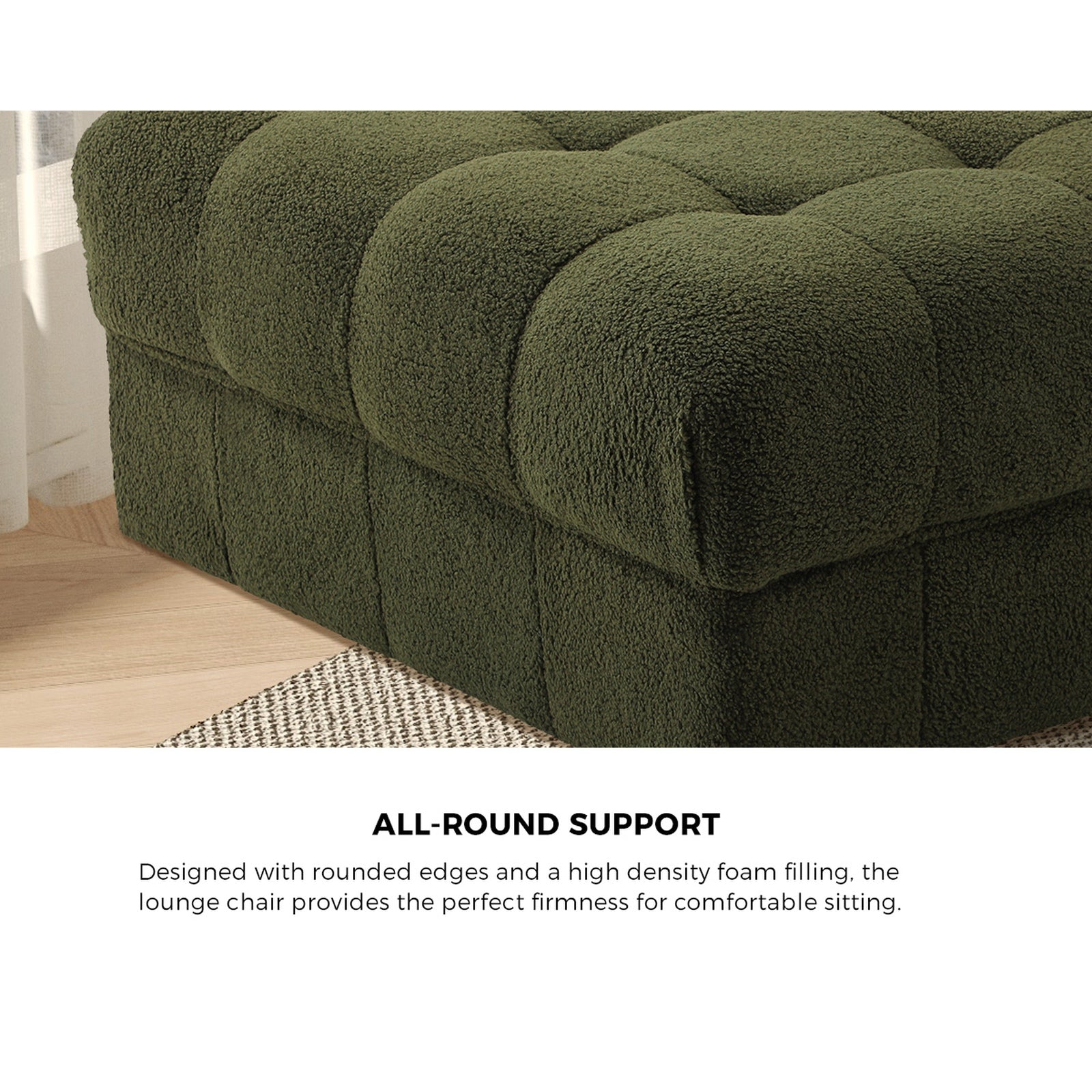 Oikiture 1 Seater Boucle Modular Ottoman Lounge Chair Armless TOFU White - Sunyee