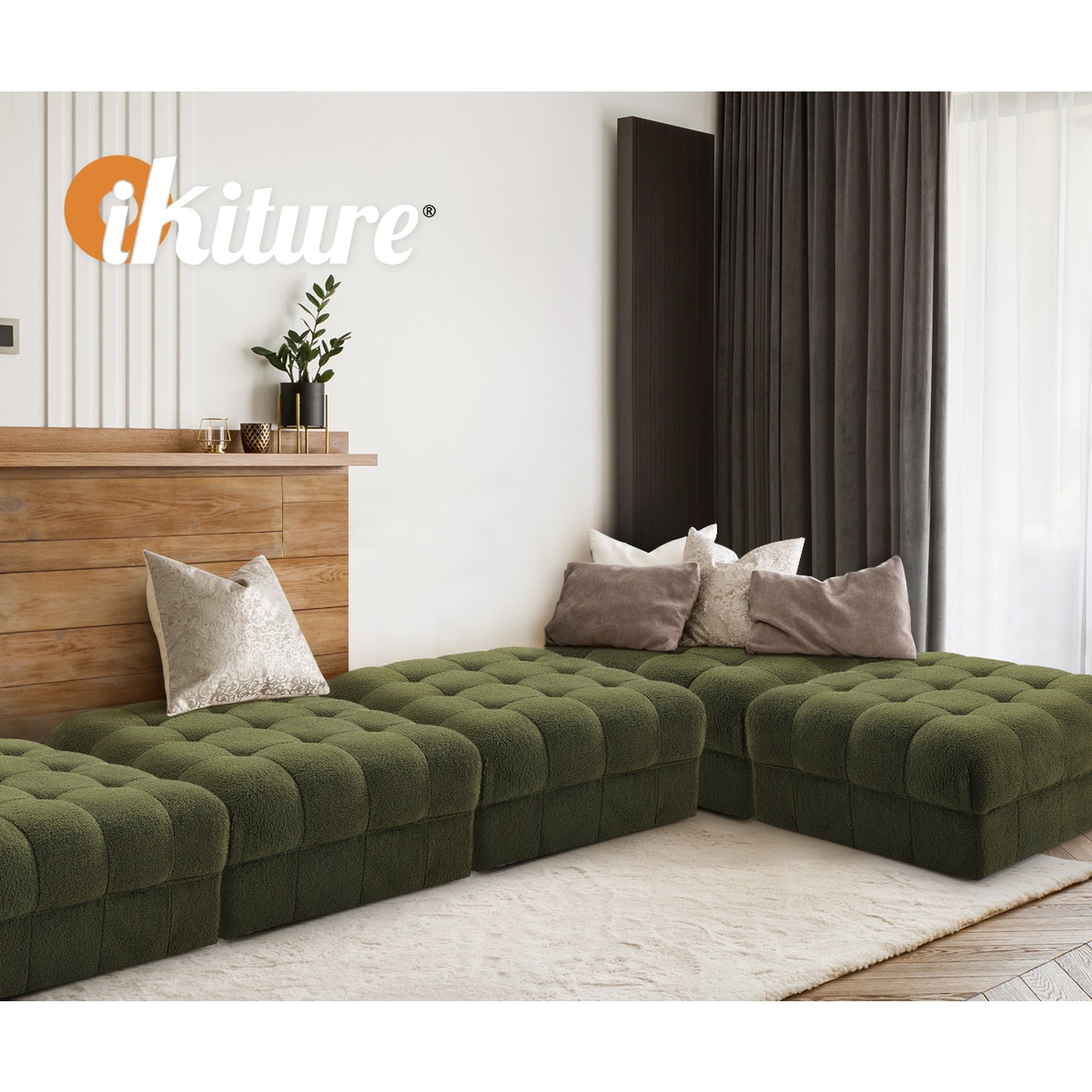 Oikiture 1 Seater Boucle Modular Ottoman Lounge Chair Armless TOFU White - Sunyee