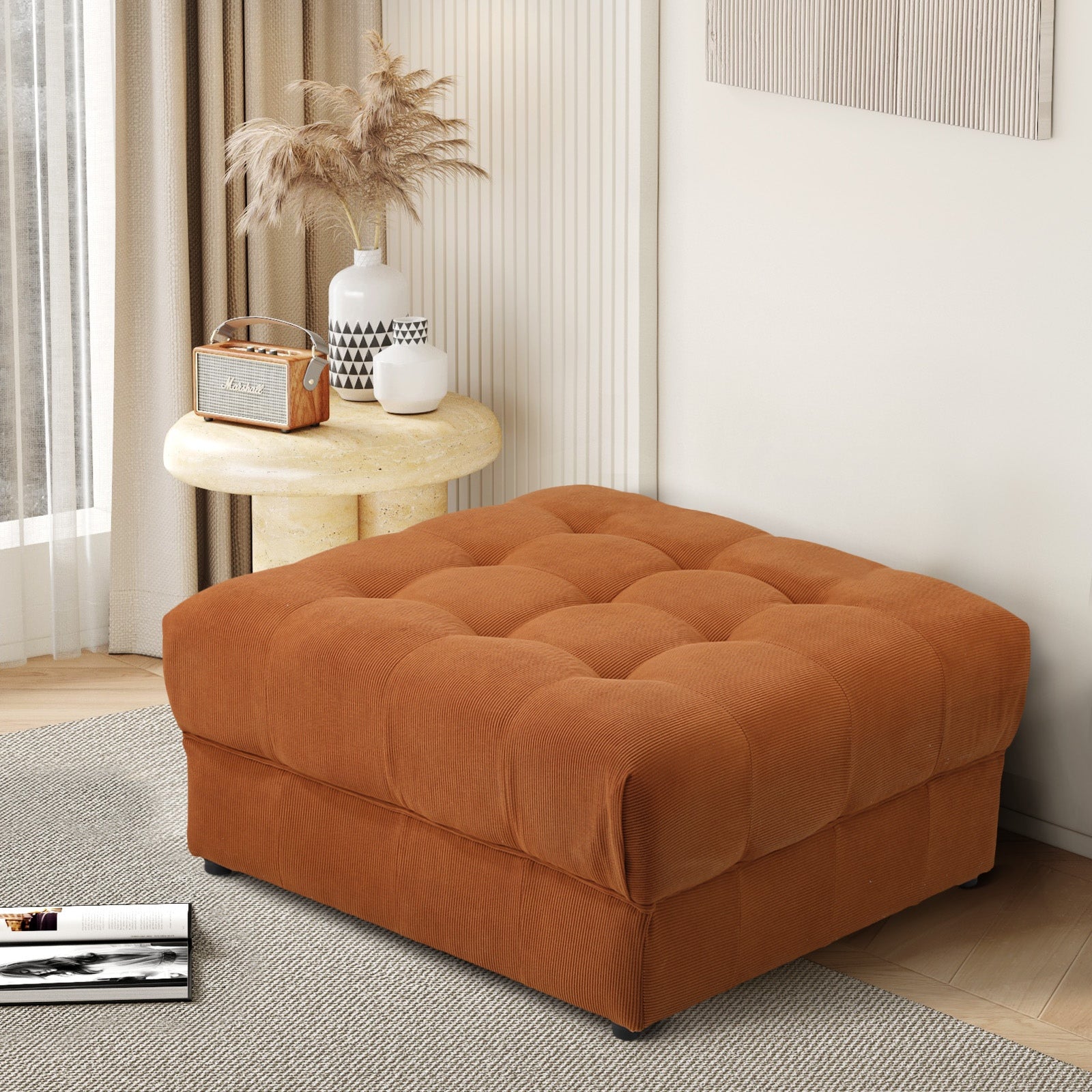Oikiture 1 Seater Velvet Modular Ottoman Lounge Chair Armless TOFU Brown - Sunyee