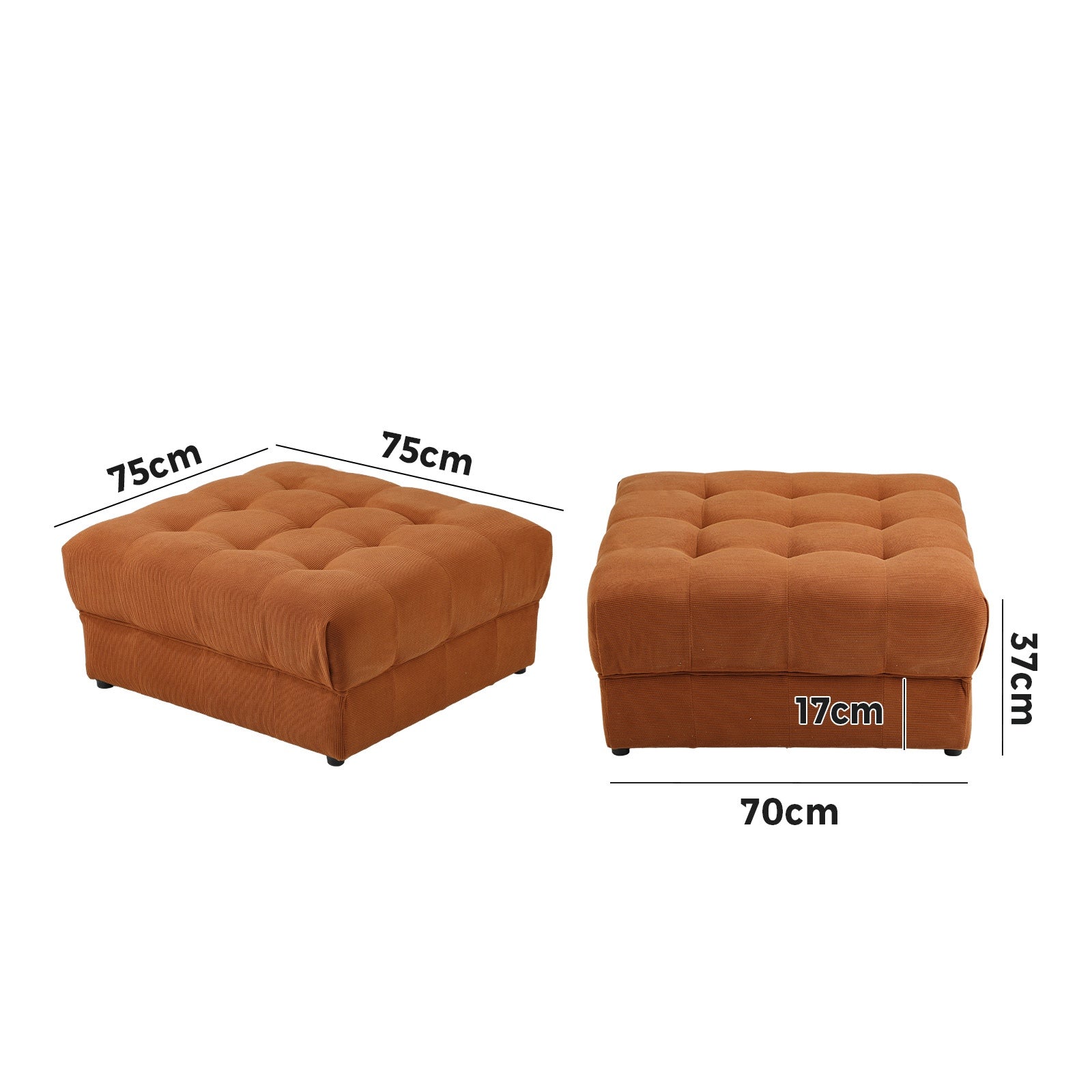 Oikiture 1 Seater Velvet Modular Ottoman Lounge Chair Armless TOFU Brown - Sunyee