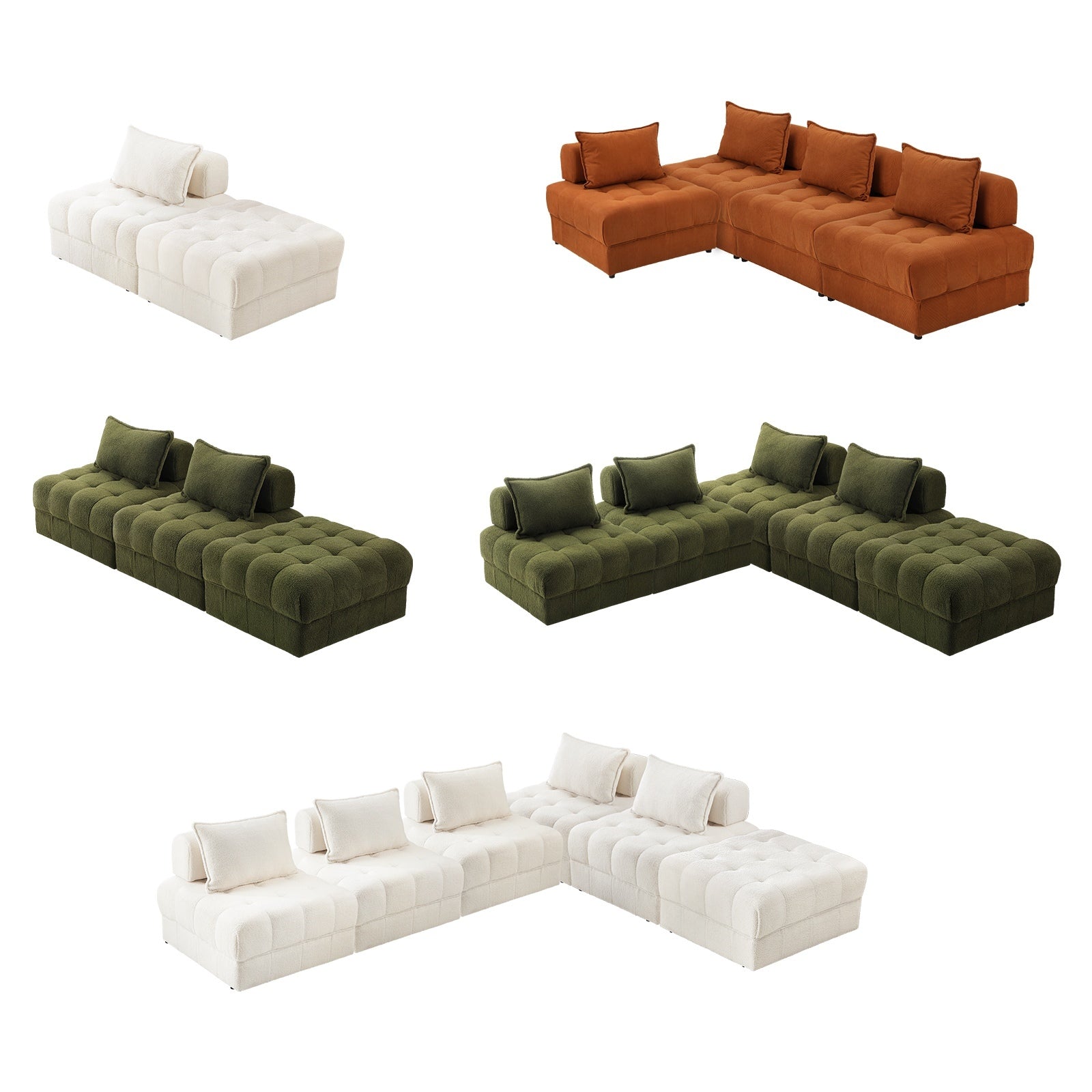 Oikiture 1-6 Seater Boucle/Velvet Modular Sofa & Ottoman Set Armless TOFU Back - Sunyee