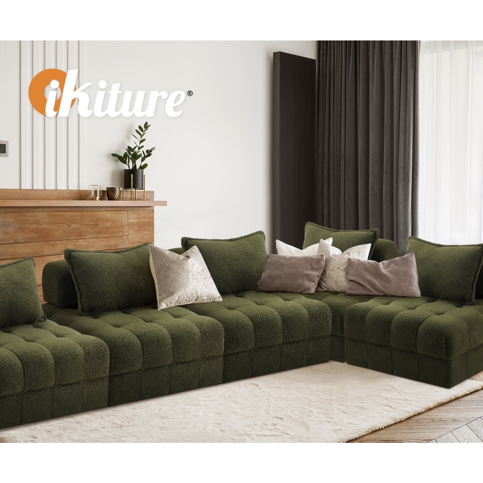 Oikiture 2 Seater Boucle Modular Sofa Lounge Chair Armless TOFU Back Green - Sunyee