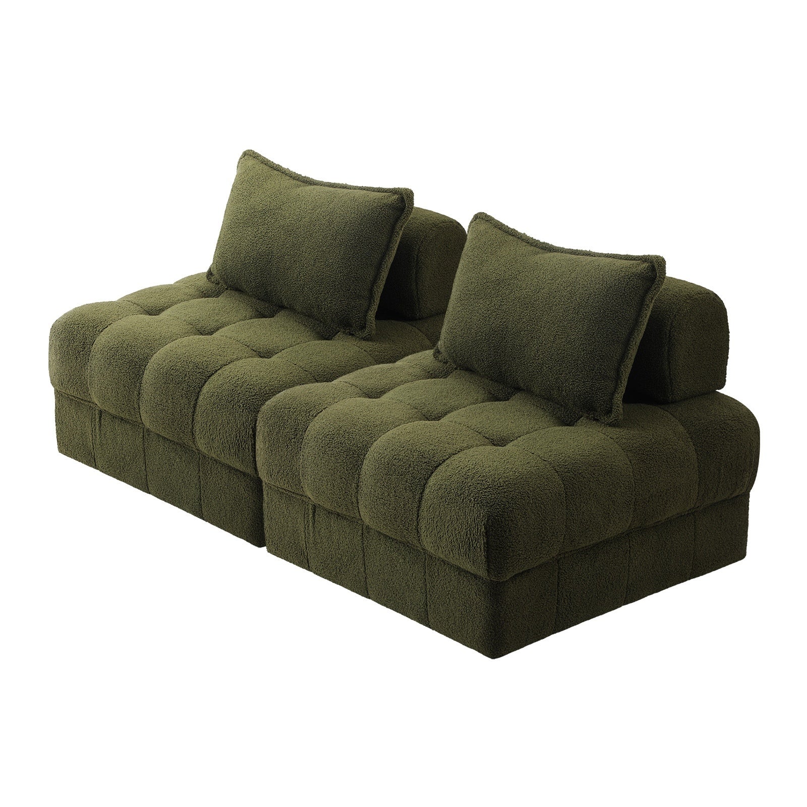 Oikiture 2 Seater Boucle Modular Sofa Lounge Chair Armless TOFU Back Green - Sunyee