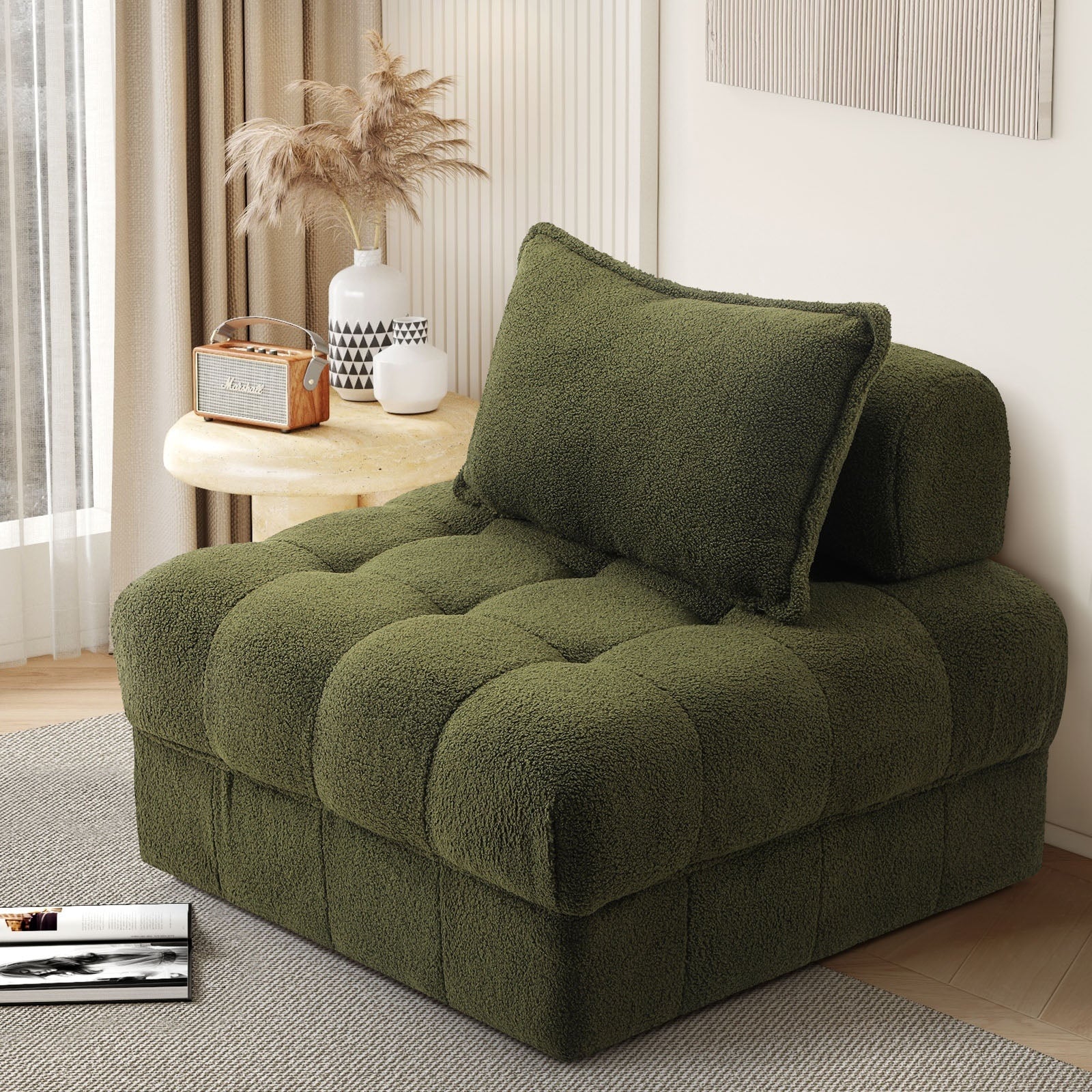 Oikiture 1-6 Seater Boucle/Velvet Modular Sofa & Ottoman Set Armless TOFU Back - Sunyee