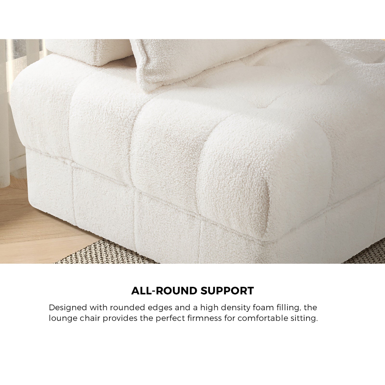 Oikiture 1 Seater Boucle Modular Sofa Lounge Chair Armless TOFU Back White - Sunyee