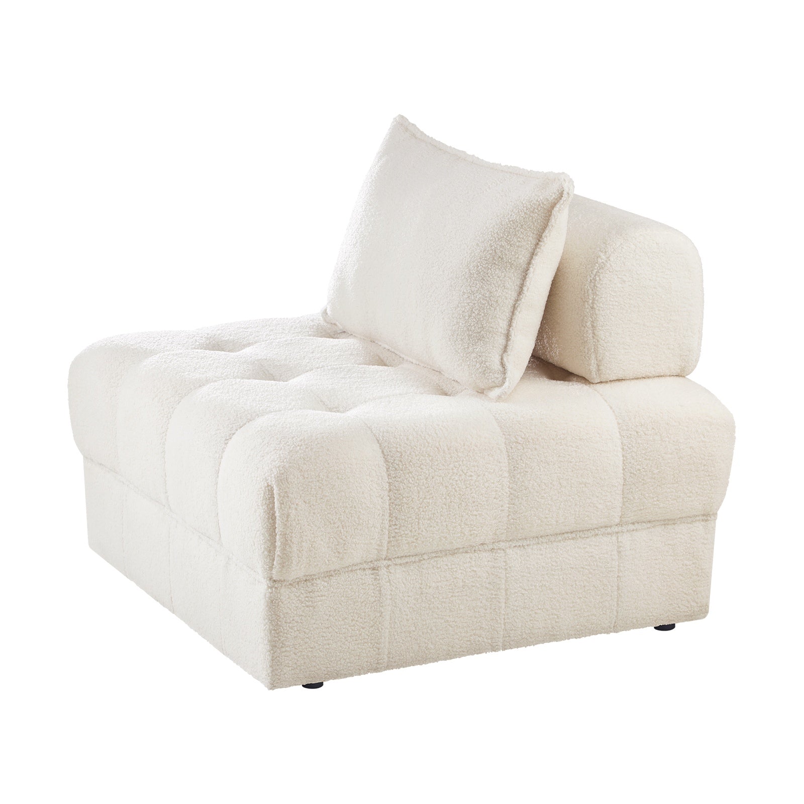 Oikiture 1 Seater Boucle Modular Sofa Lounge Chair Armless TOFU Back White - Sunyee