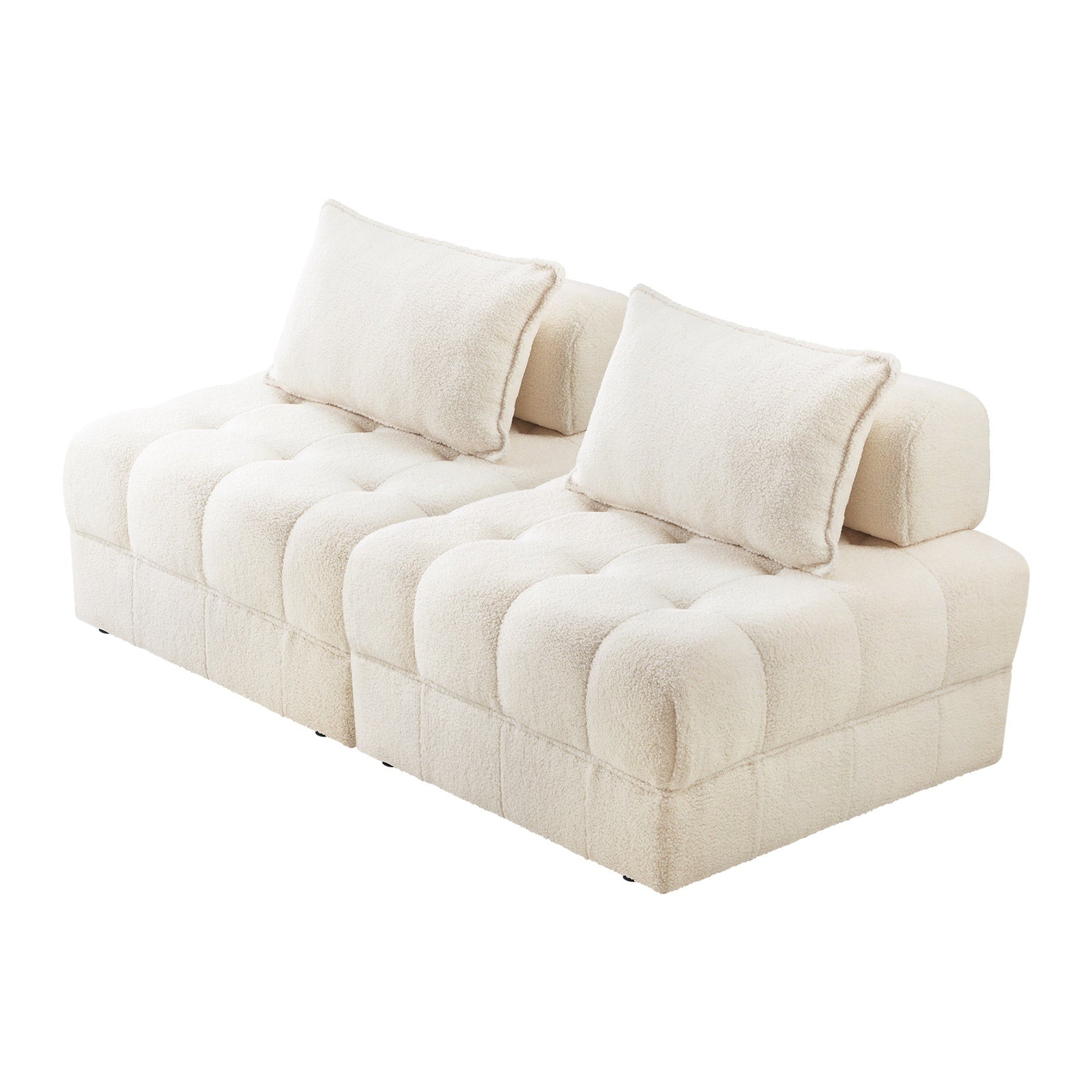Oikiture 1-6 Seater Boucle/Velvet Modular Sofa & Ottoman Set Armless TOFU Back - Sunyee