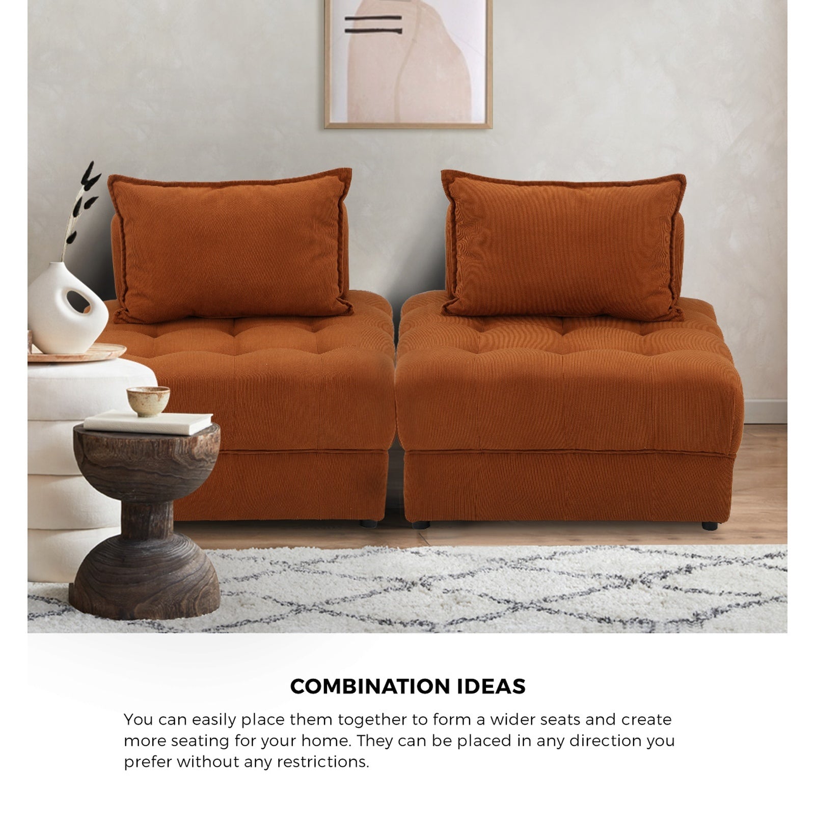 Oikiture 3 Seater Velvet Modular Sofa Lounge Chair Armless TOFU Back Brown - Sunyee