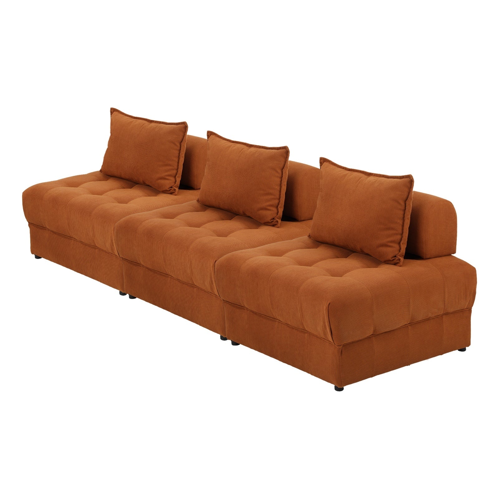 Oikiture 3 Seater Velvet Modular Sofa Lounge Chair Armless TOFU Back Brown - Sunyee