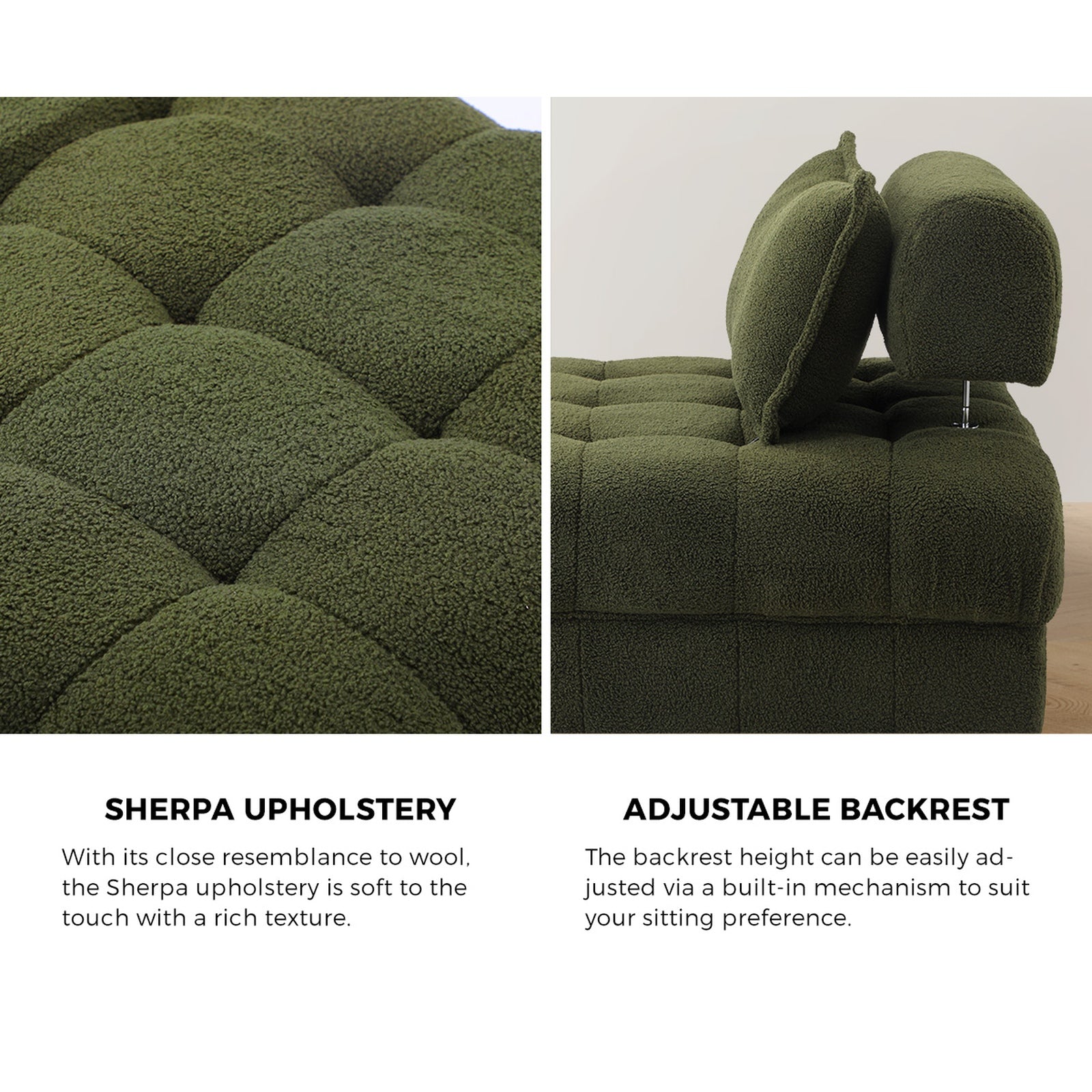 Oikiture 2 Seater Boucle Modular Sofa & Ottoman Set Armless TOFU Back Green - Sunyee