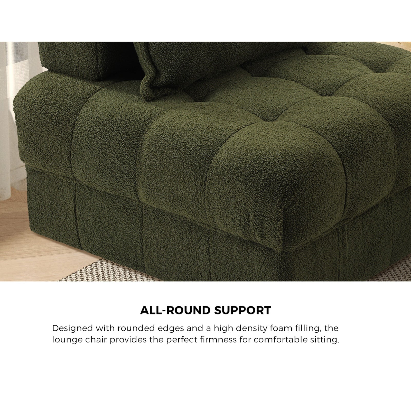 Oikiture 2 Seater Boucle Modular Sofa & Ottoman Set Armless TOFU Back Green - Sunyee