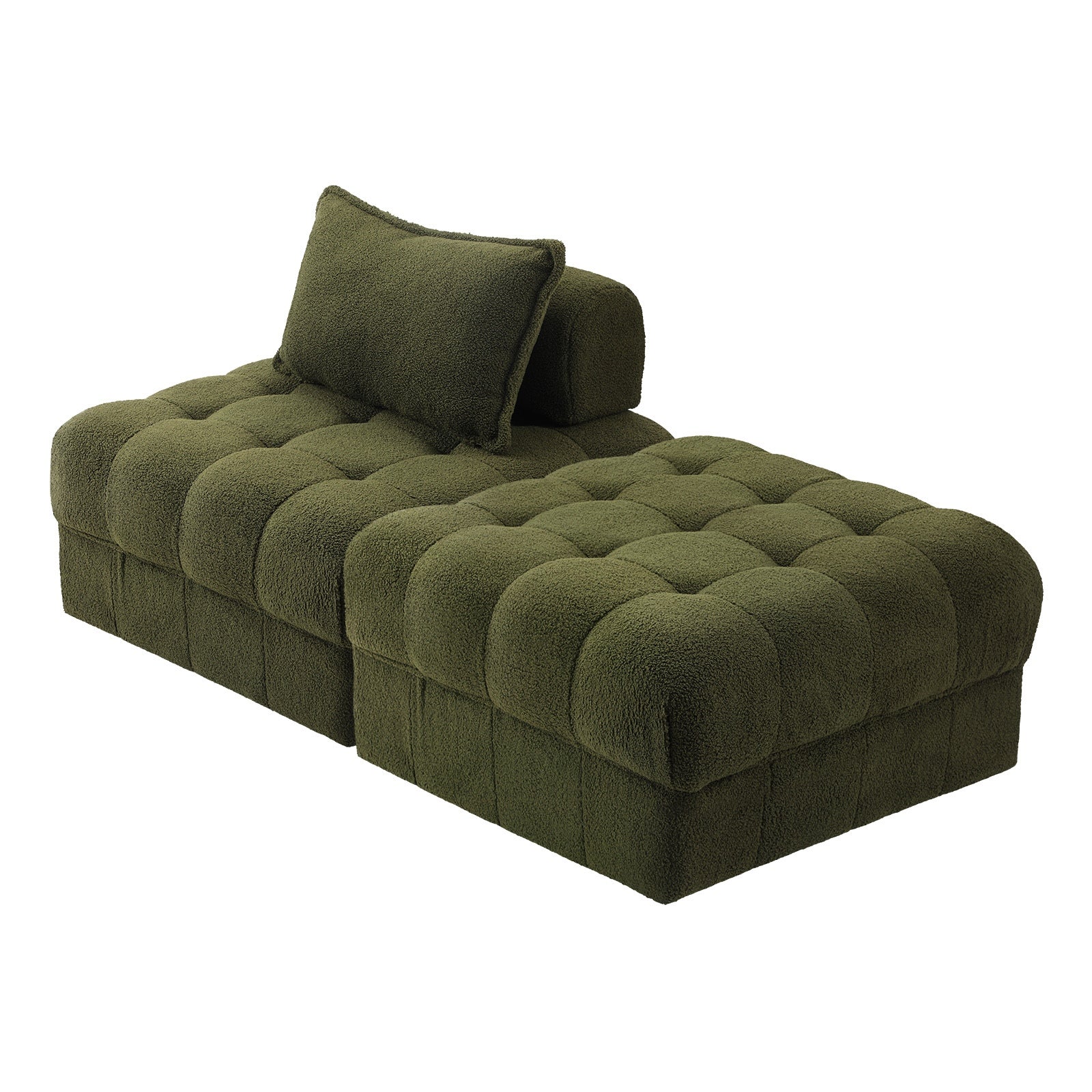Oikiture 2 Seater Boucle Modular Sofa & Ottoman Set Armless TOFU Back Green - Sunyee