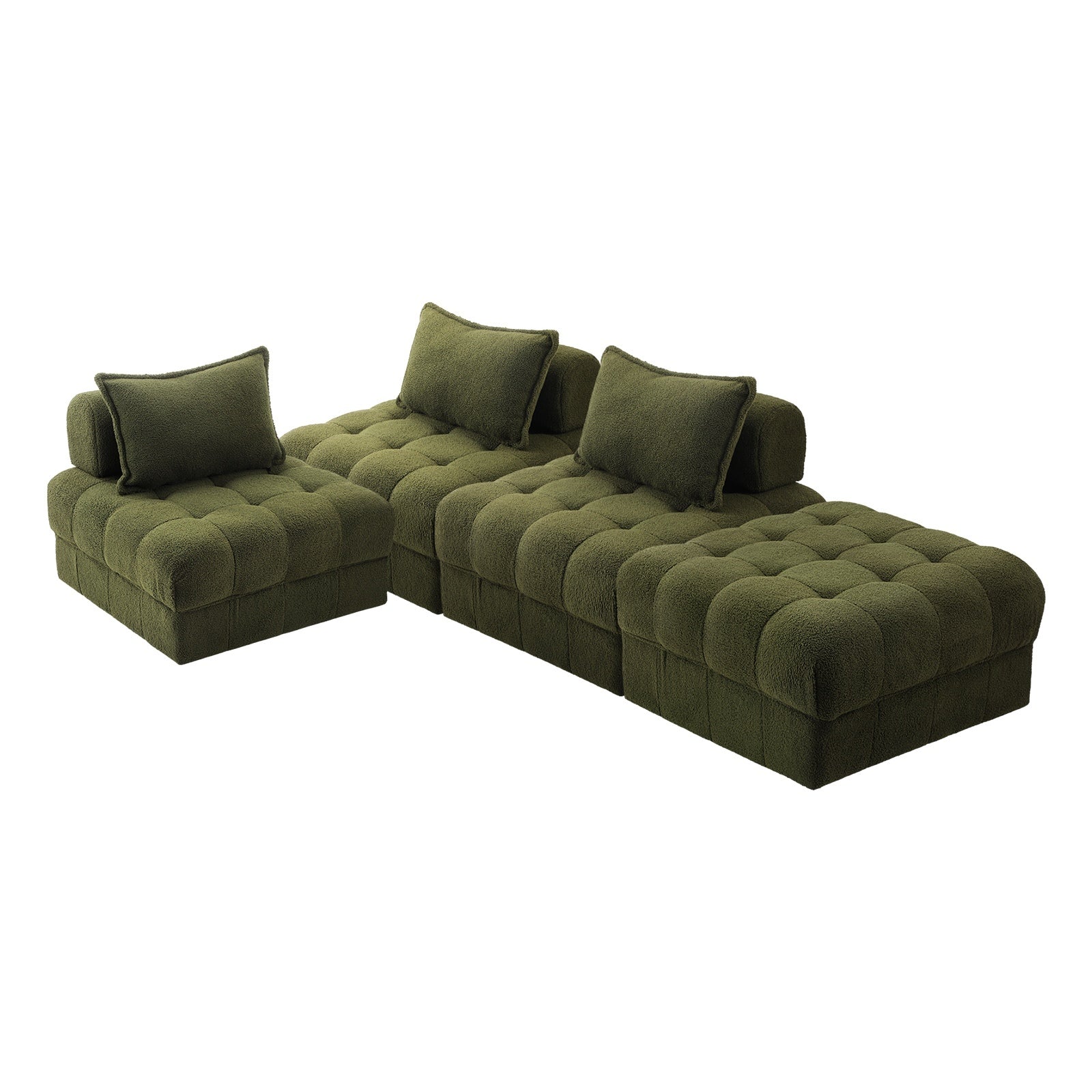 Oikiture 1-6 Seater Boucle/Velvet Modular Sofa & Ottoman Set Armless TOFU Back - Sunyee