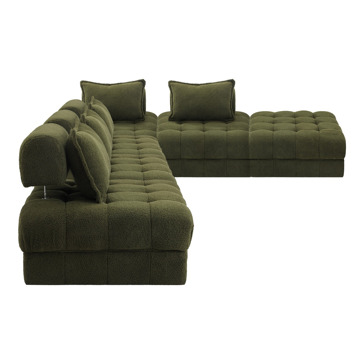 Oikiture 6 Seater Boucle Modular Sofa & Ottoman Set Armless TOFU Back Green - Sunyee