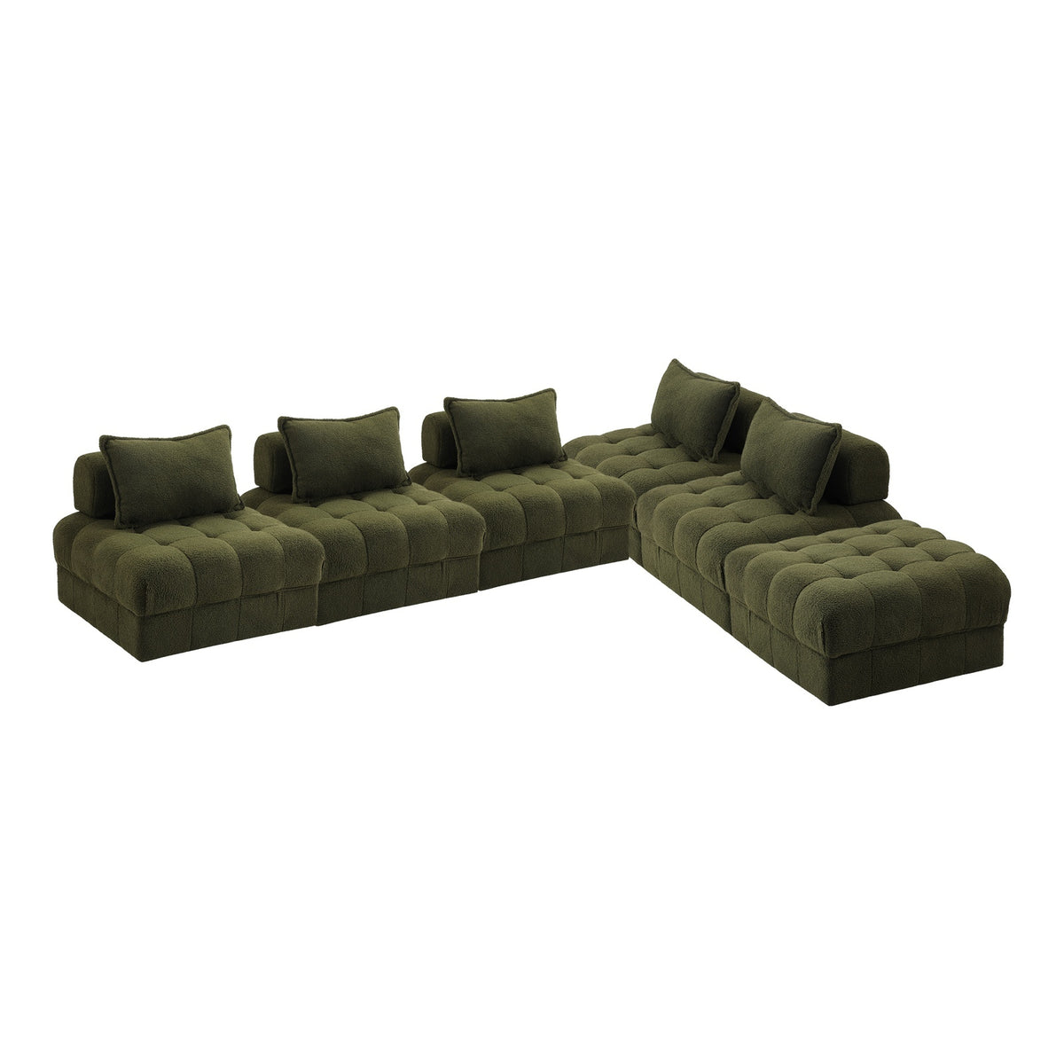 Oikiture 6 Seater Boucle Modular Sofa & Ottoman Set Armless TOFU Back Green - Sunyee
