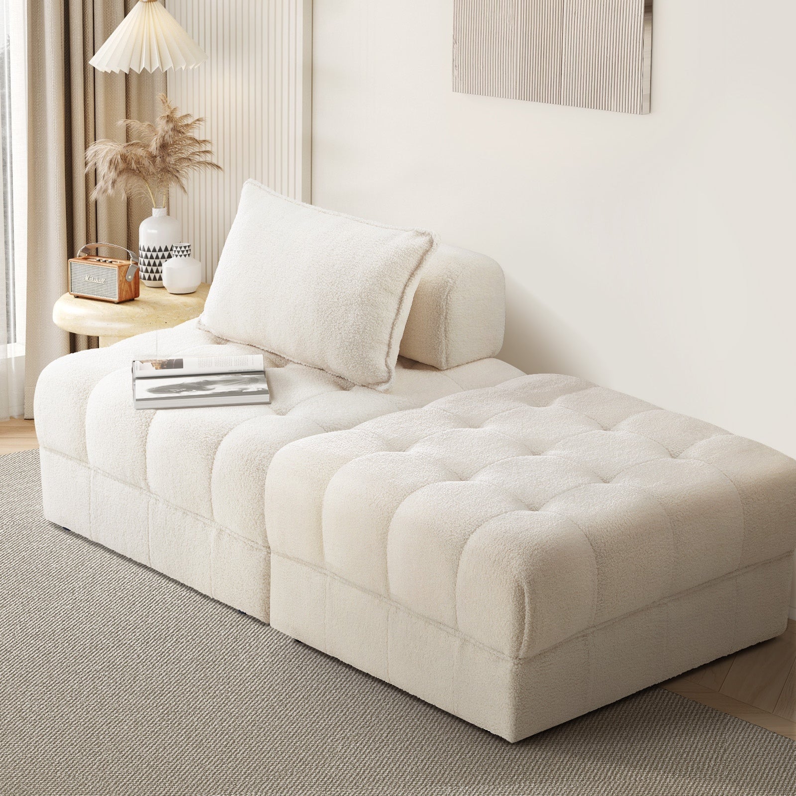 Oikiture 1-6 Seater Boucle/Velvet Modular Sofa & Ottoman Set Armless TOFU Back - Sunyee