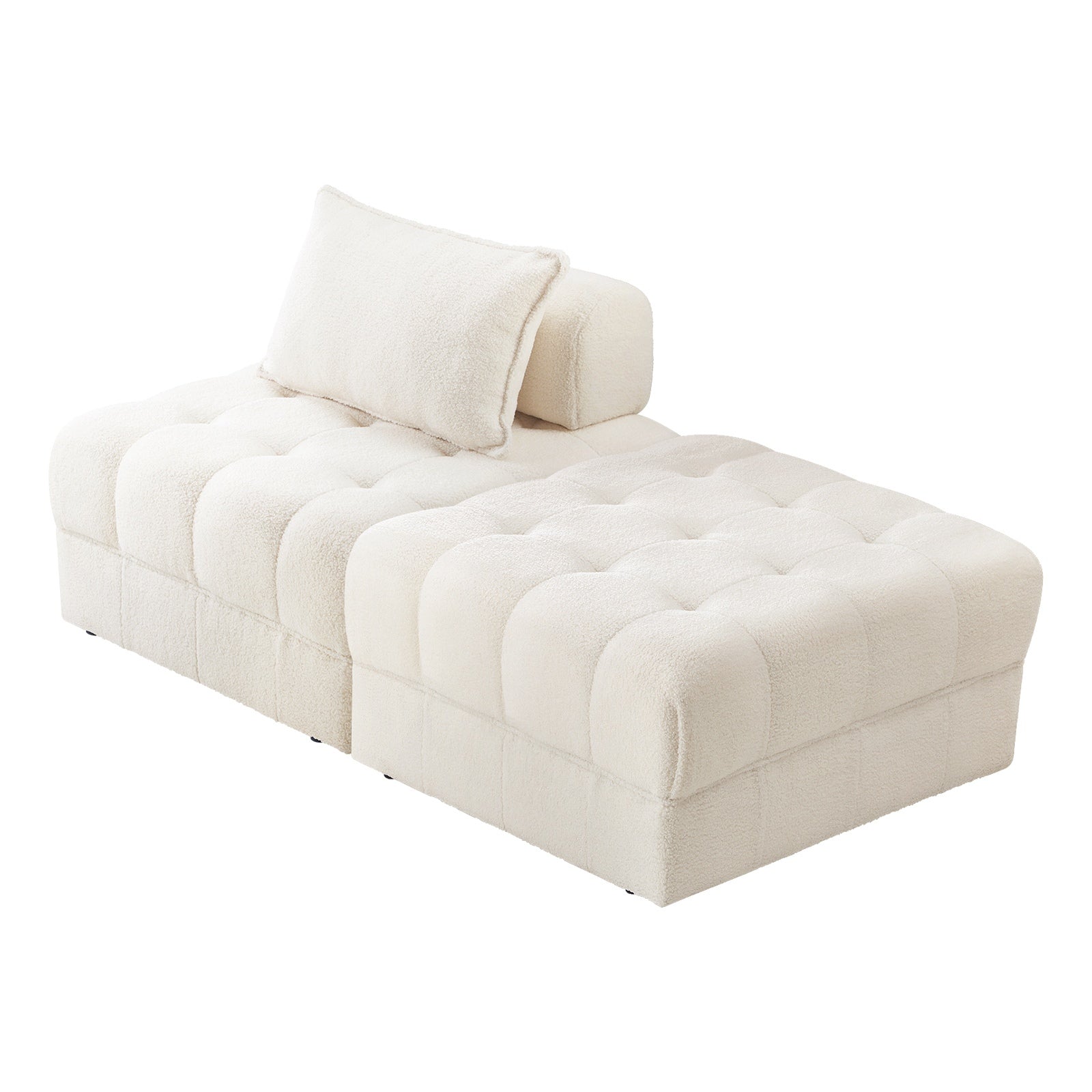 Oikiture 2 Seater Boucle Modular Sofa & Ottoman Set Armless TOFU Back White - Sunyee