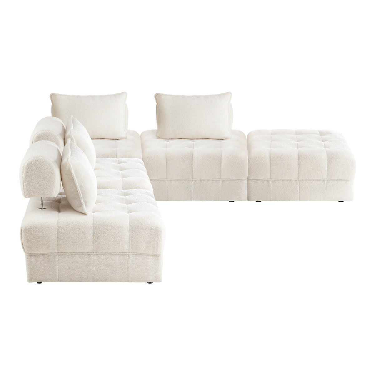 Oikiture 5 Seater Boucle Modular Sofa & Ottoman Set Armless TOFU Back White - Sunyee