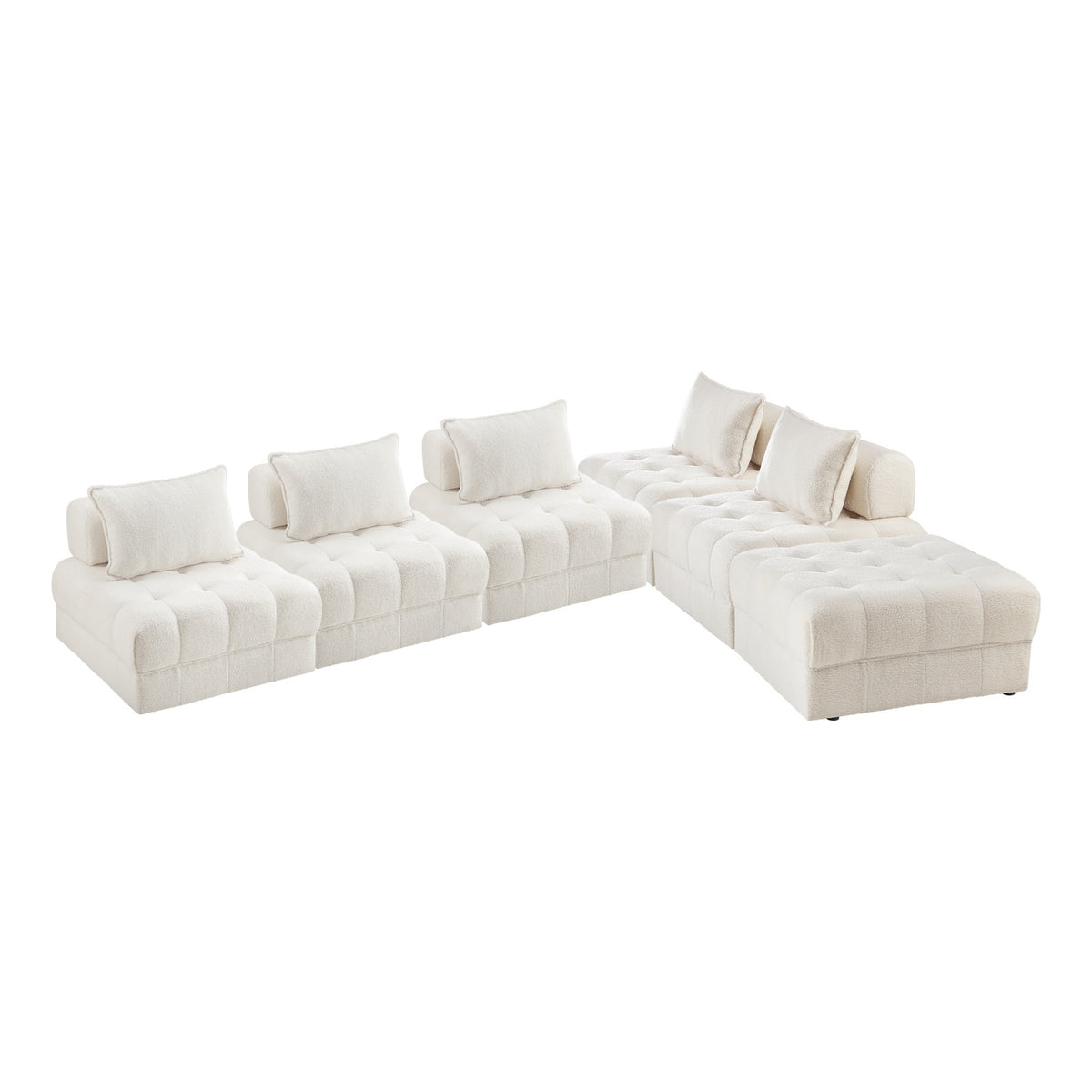 Oikiture 6 Seater Boucle Modular Sofa & Ottoman Set Armless TOFU Back White - Sunyee